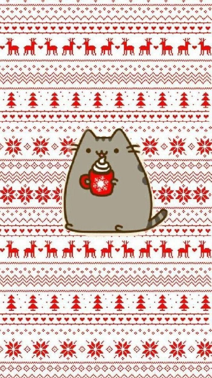 Wallpaper Pusheen Christmas Day Green Pink Line Background  Download  Free Image