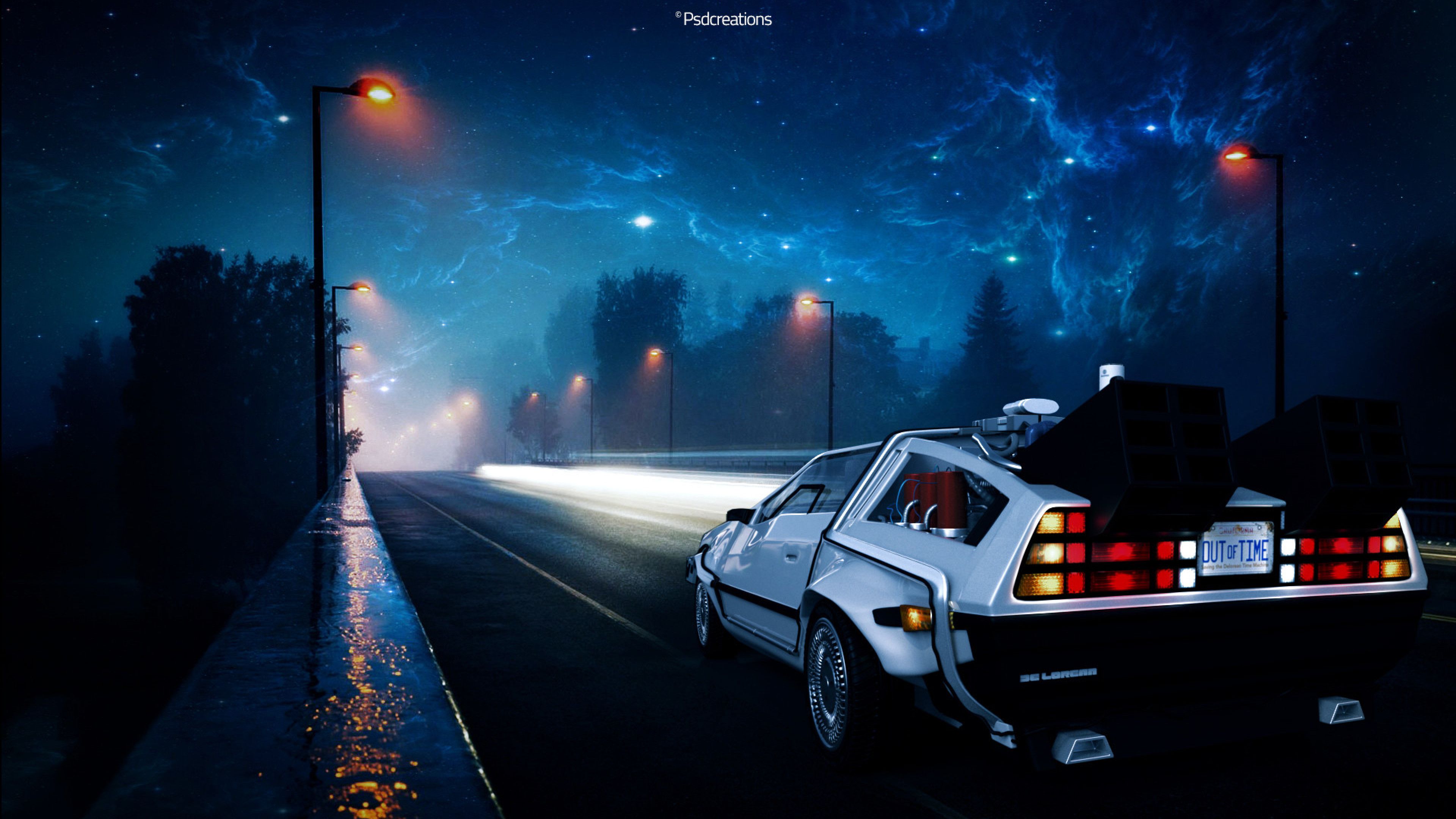 Back to the Future DeLorean Car Illustration 4K Wallpaper, HD Cars 4K Wallpaper