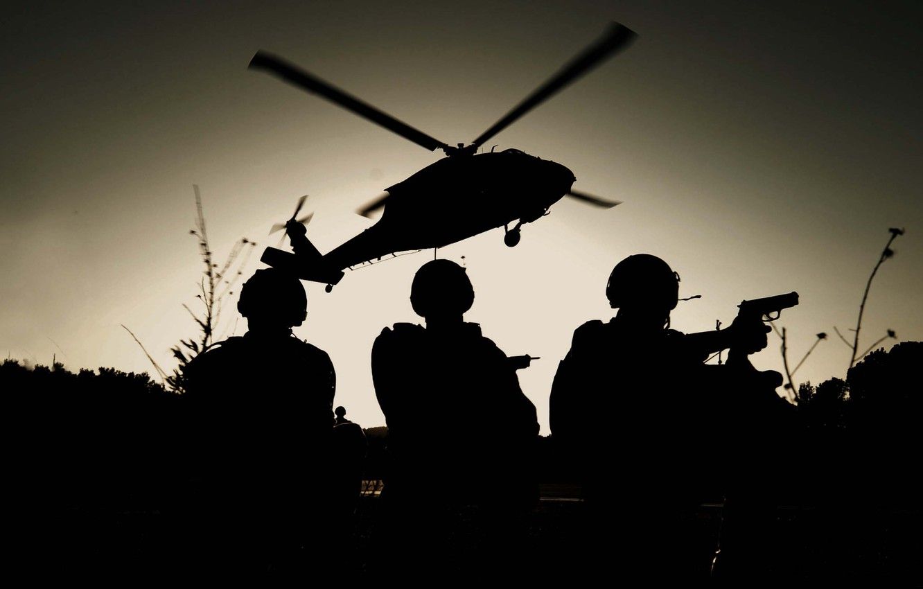 Wallpaper Helicopter, Soldiers, Silhouettes, Special Forces, Landing, Black Hawk, THE MH 60K, Night. Image For Desktop, Section оружие