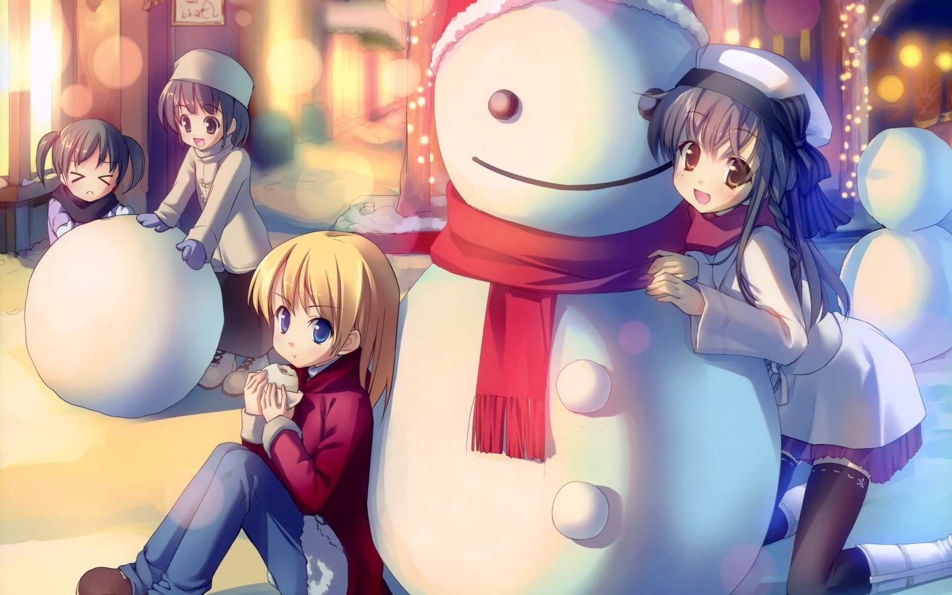 6770937 Anime Winter Snowman (1920×1200). Anime Christmas, Christmas Wallpaper Hd, Anime Child