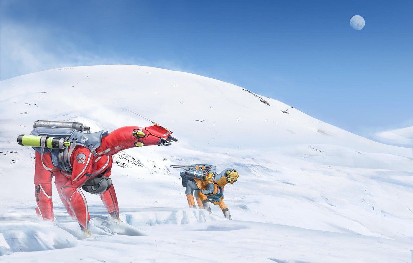 Wallpaper Winter, Snow, The Moon, Art, Satellite, Alien, Snow, Fiction, Illustration, Science Fiction, Sci Fi, Creatures, Alex Ries, By Alex Ries, Birrin, The Roof Of The World Image For Desktop, Section фантастика