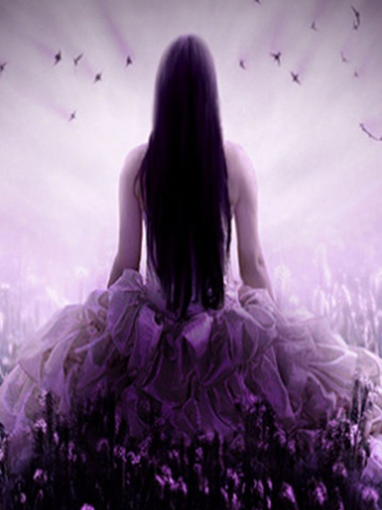 Woman Purple Hair Dress Field iPad wallpaper