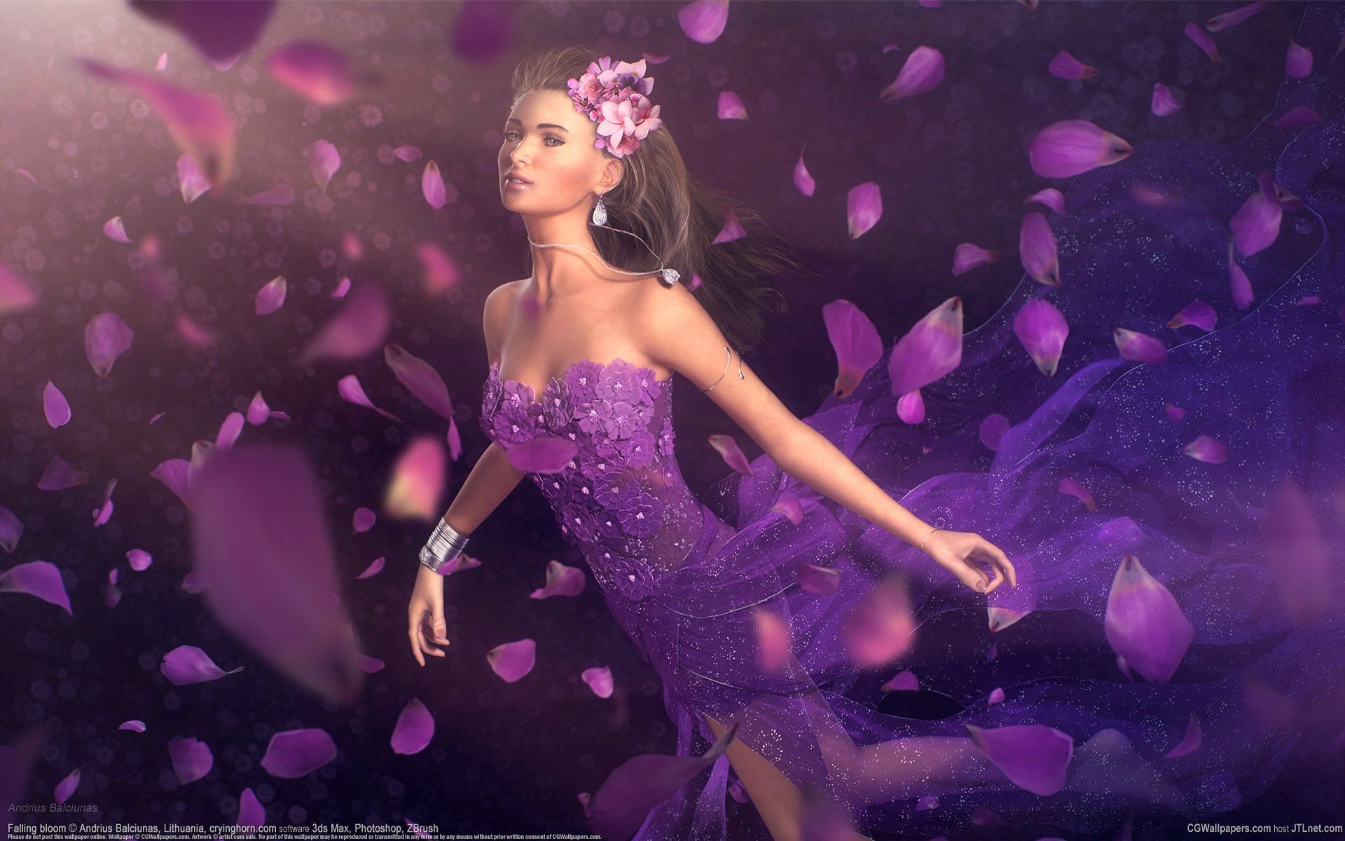 Wallpaper Fantasy girl purple petals 1920x1200 HD Picture, Image