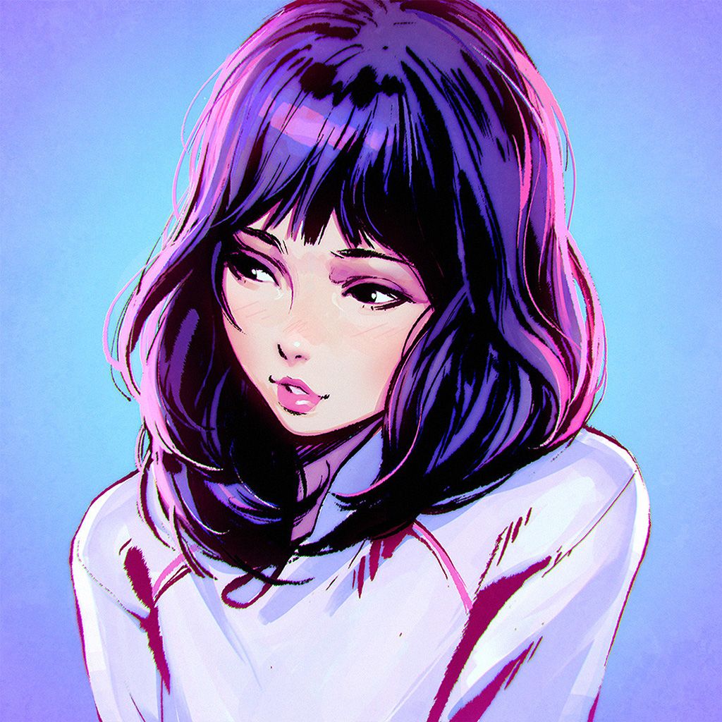 Ilya Kuvshinov Girl Purple Face Illustration Art Wallpaper