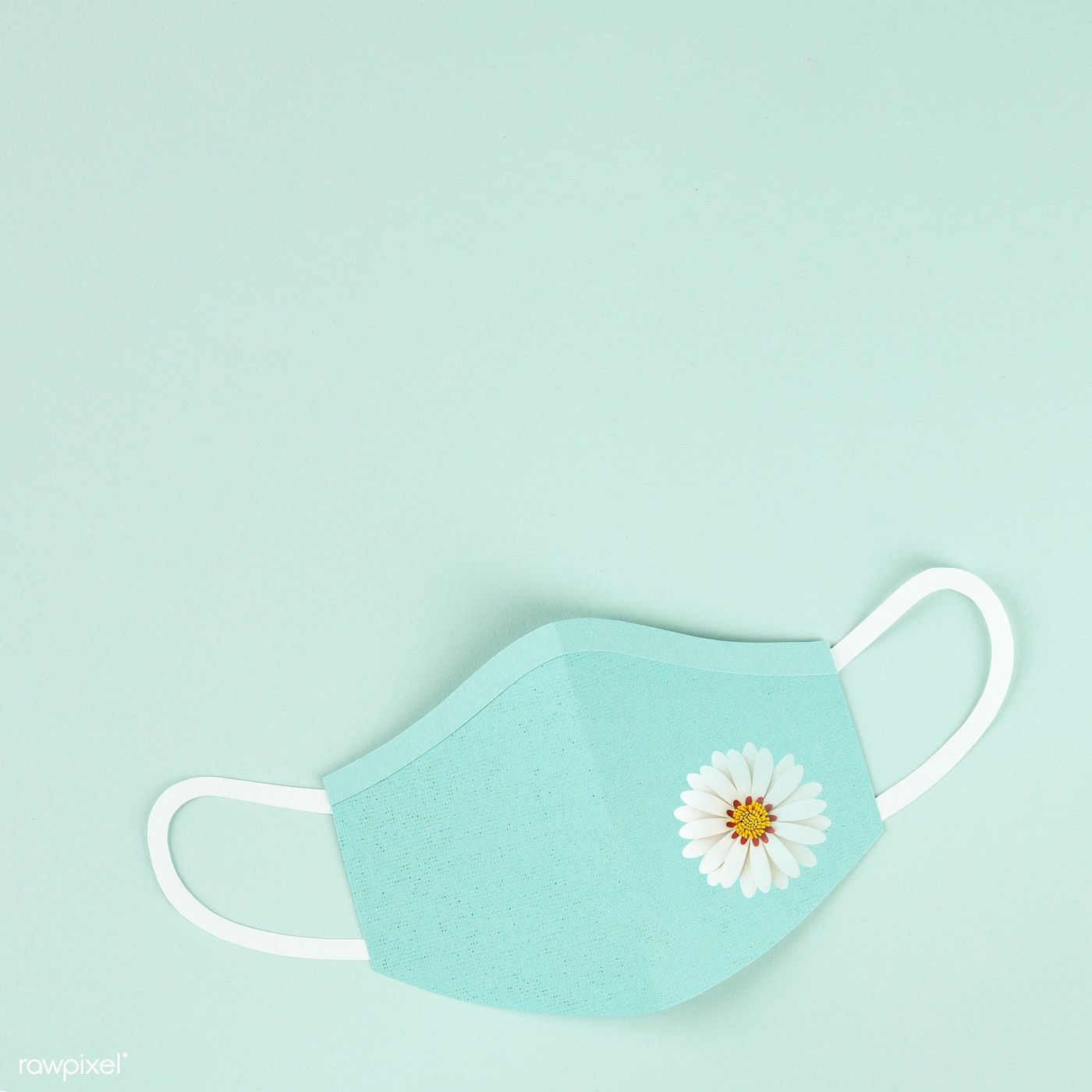 Paper craft surgical mask on a green background illustration. free image / KU. Green background, Flower graphic design, Instagram frame