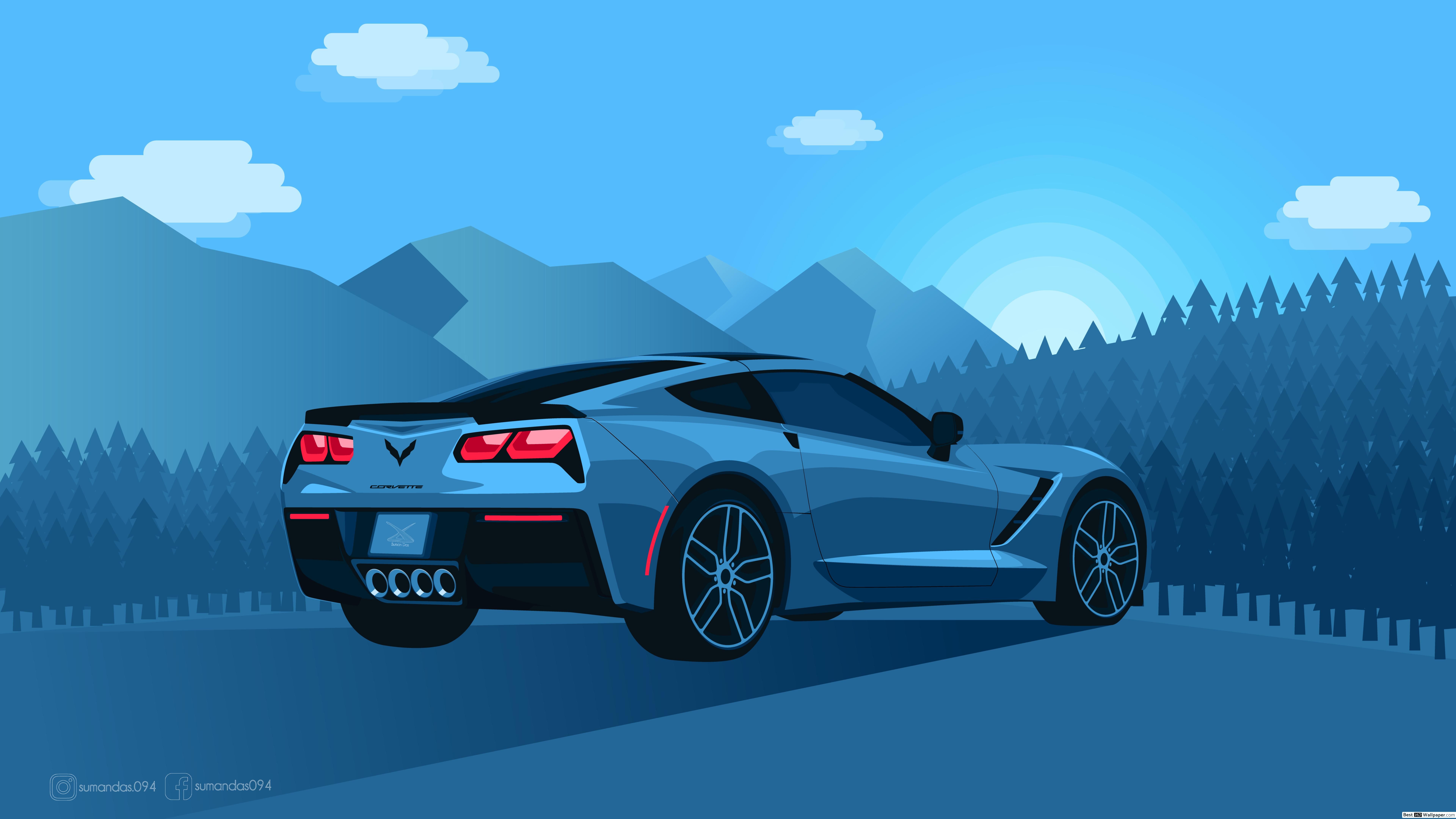 Blue Chevrolet Corvette artistic minimalist wallpaper HD wallpaper download