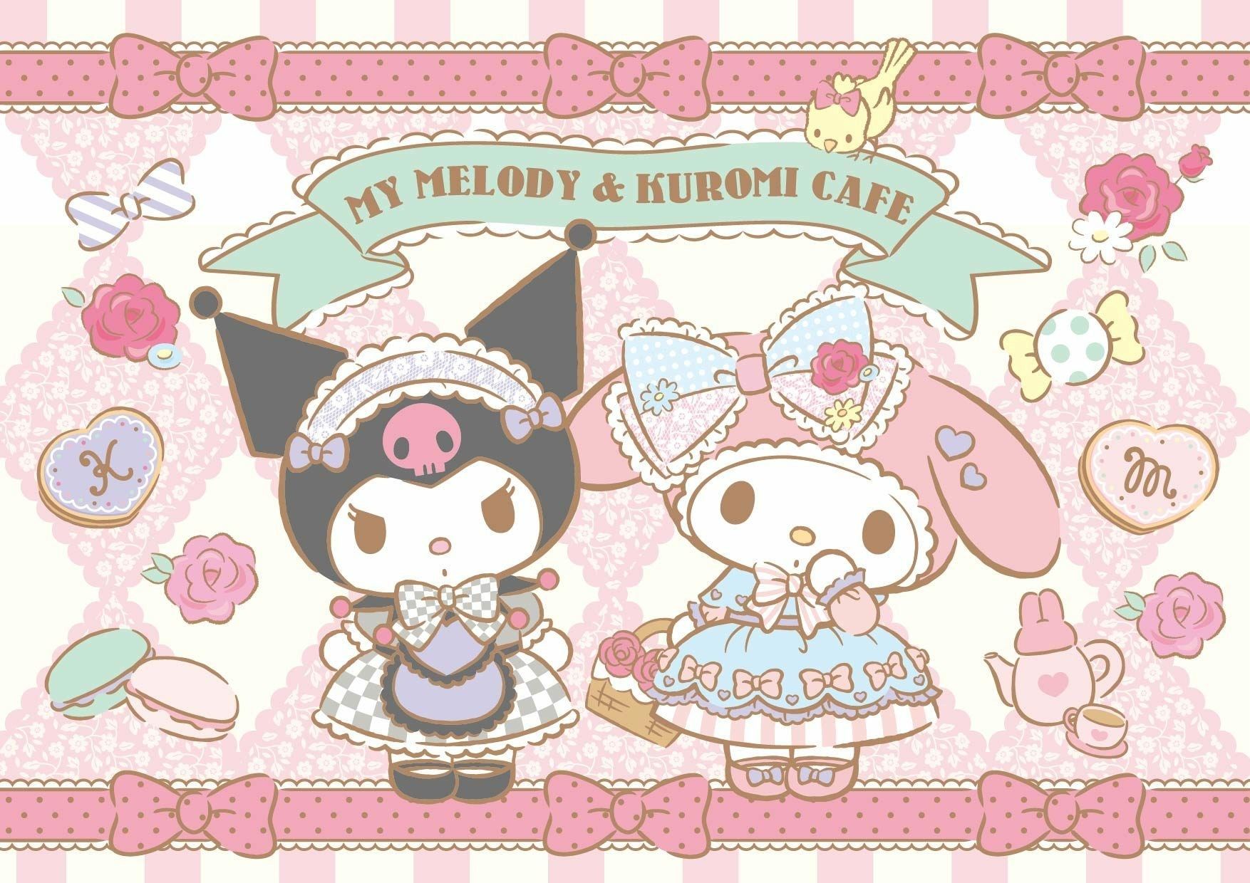 Download Adorable My Melody and Kuromi in Pink Gowns Wallpaper