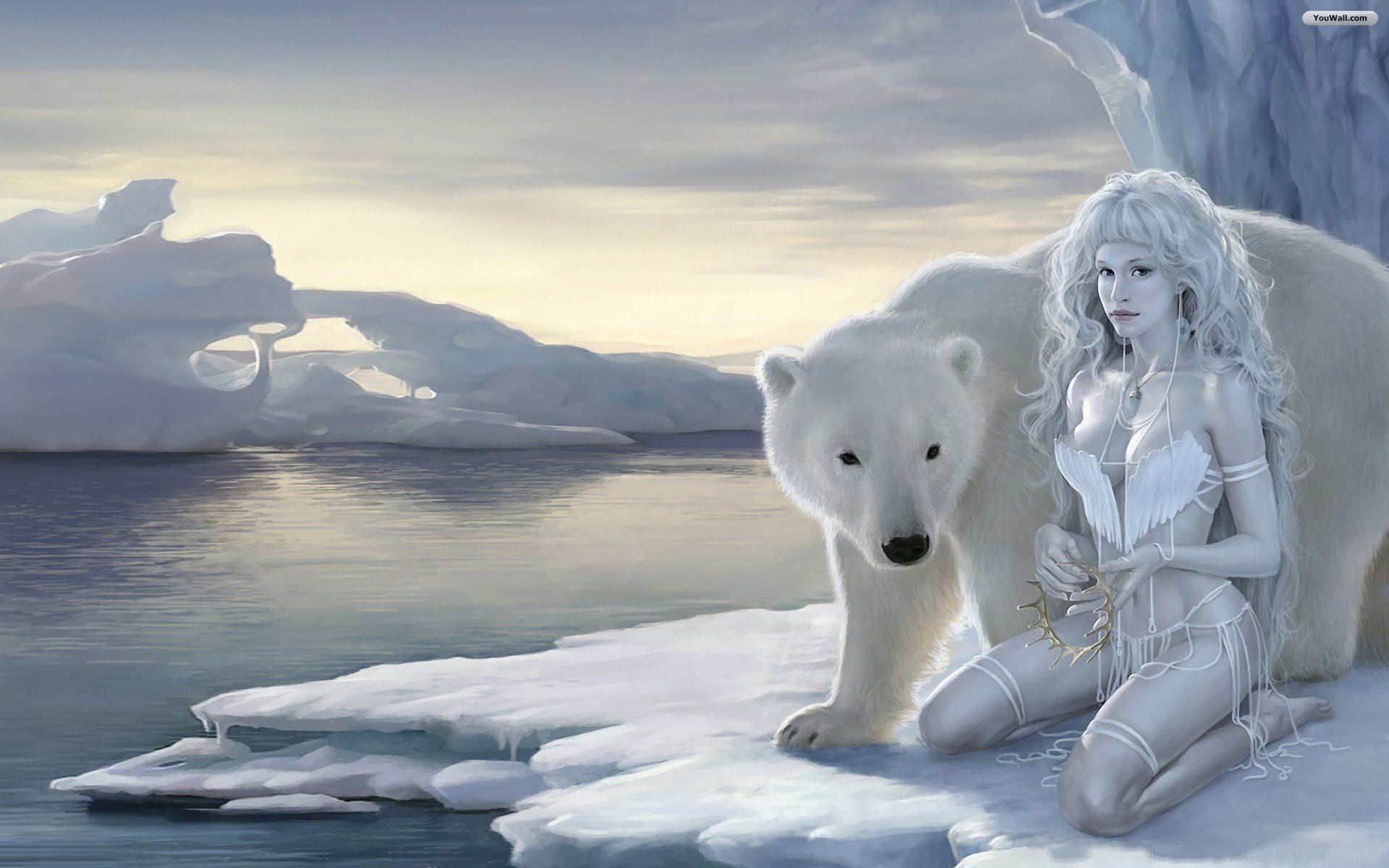 polar bear. Polar Bear and Girl Wallpaper 1920x1200 (251 KB). Polar bear, Polar bear christmas, Bear wallpaper