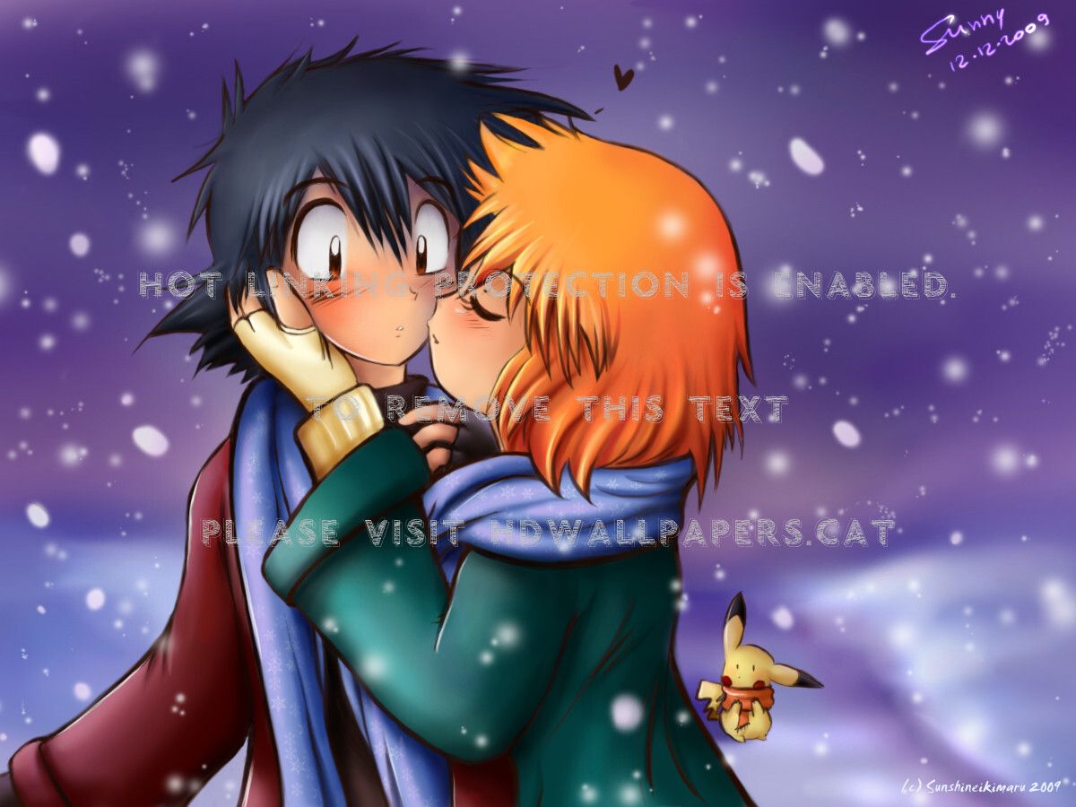 Ash & Misty Ketchum Scarf Pikachu Coat Snow Ash And Misty Love HD Wallpaper