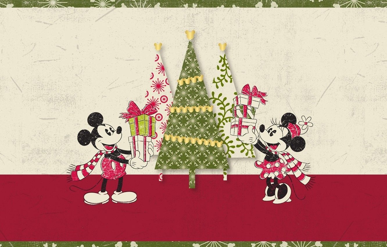 Wallpaper tree, Christmas, gifts, Mickey Mouse, Mickey Mouse, Minnie image for desktop, section новый год