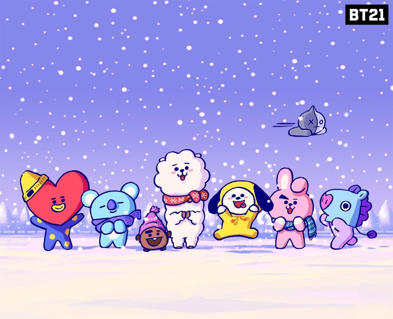 BT21 on Twitter. Snow much fun, Cute wallpaper, Cute drawings