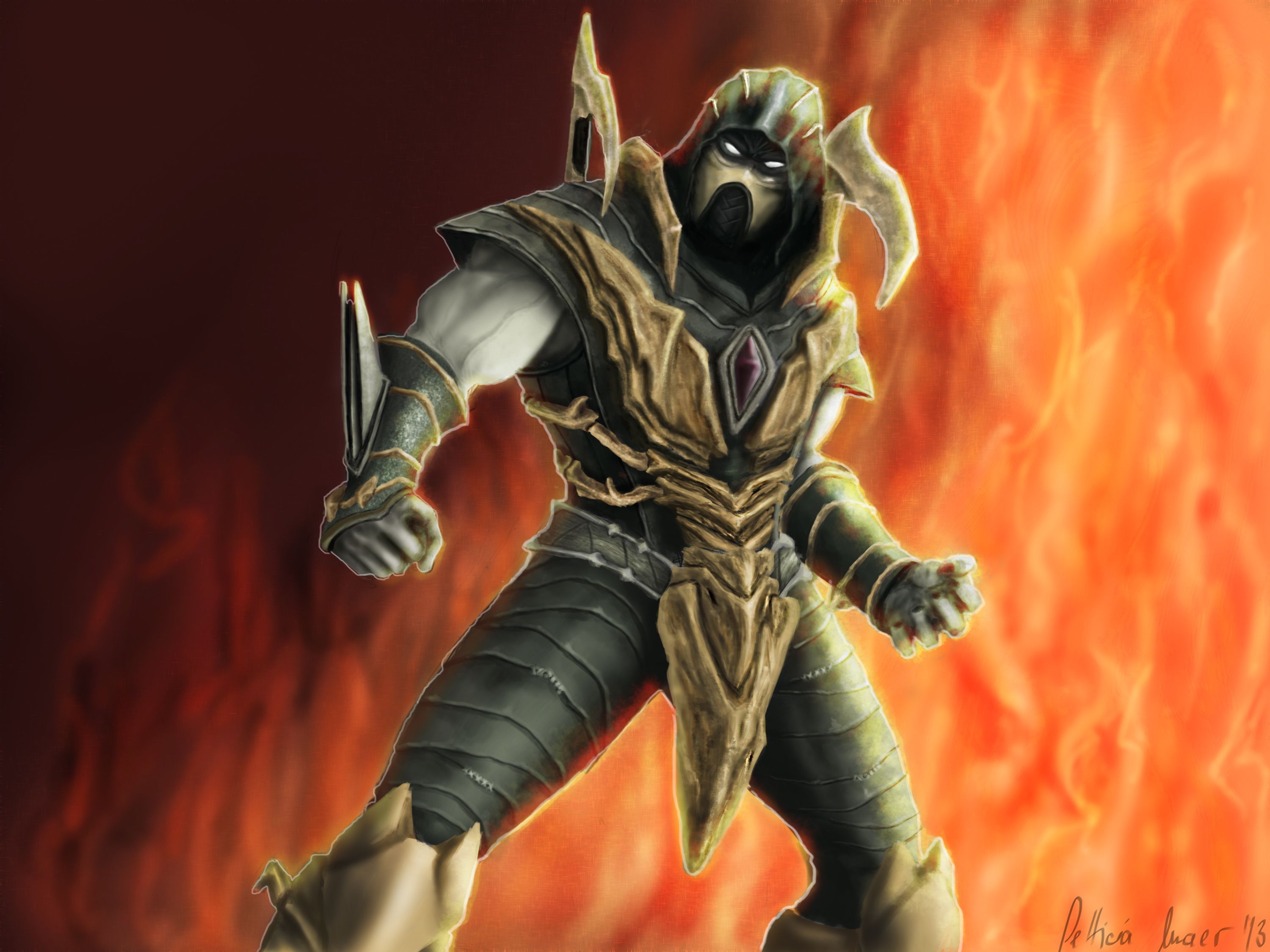 Mortal Kombat Warriors Scorpion Armor Ninja Games warrior fantasy fire wallpaperx2250