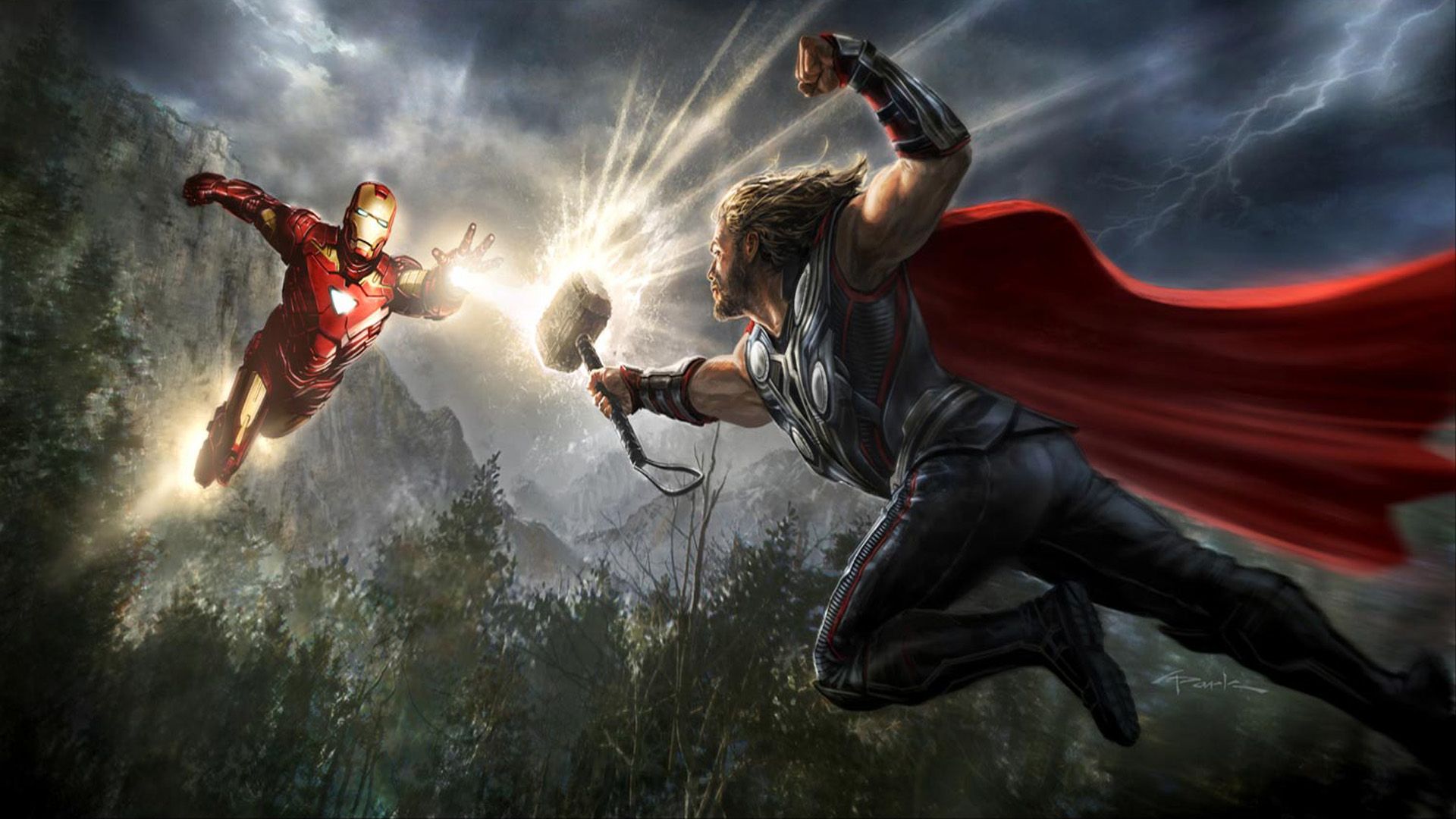 Thor Vs Iron Man Art Wallpaper & Background Download