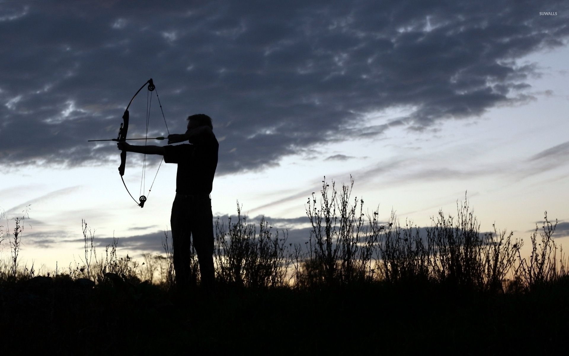 Man shooting with arrow at sunset wallpaper wallpaper