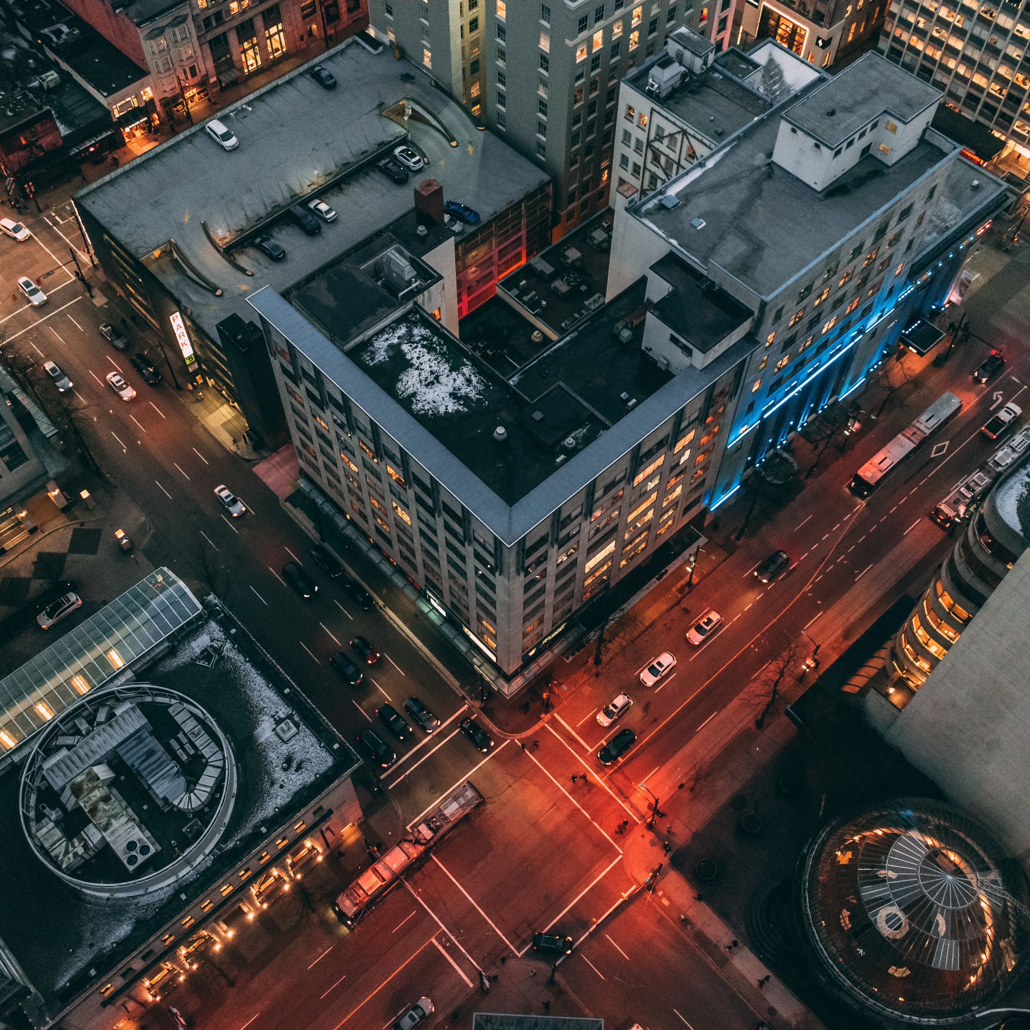 Download wallpaper 3415x3415 buildings, city, building, top view ipad pro 12.9 retina for parallax HD background