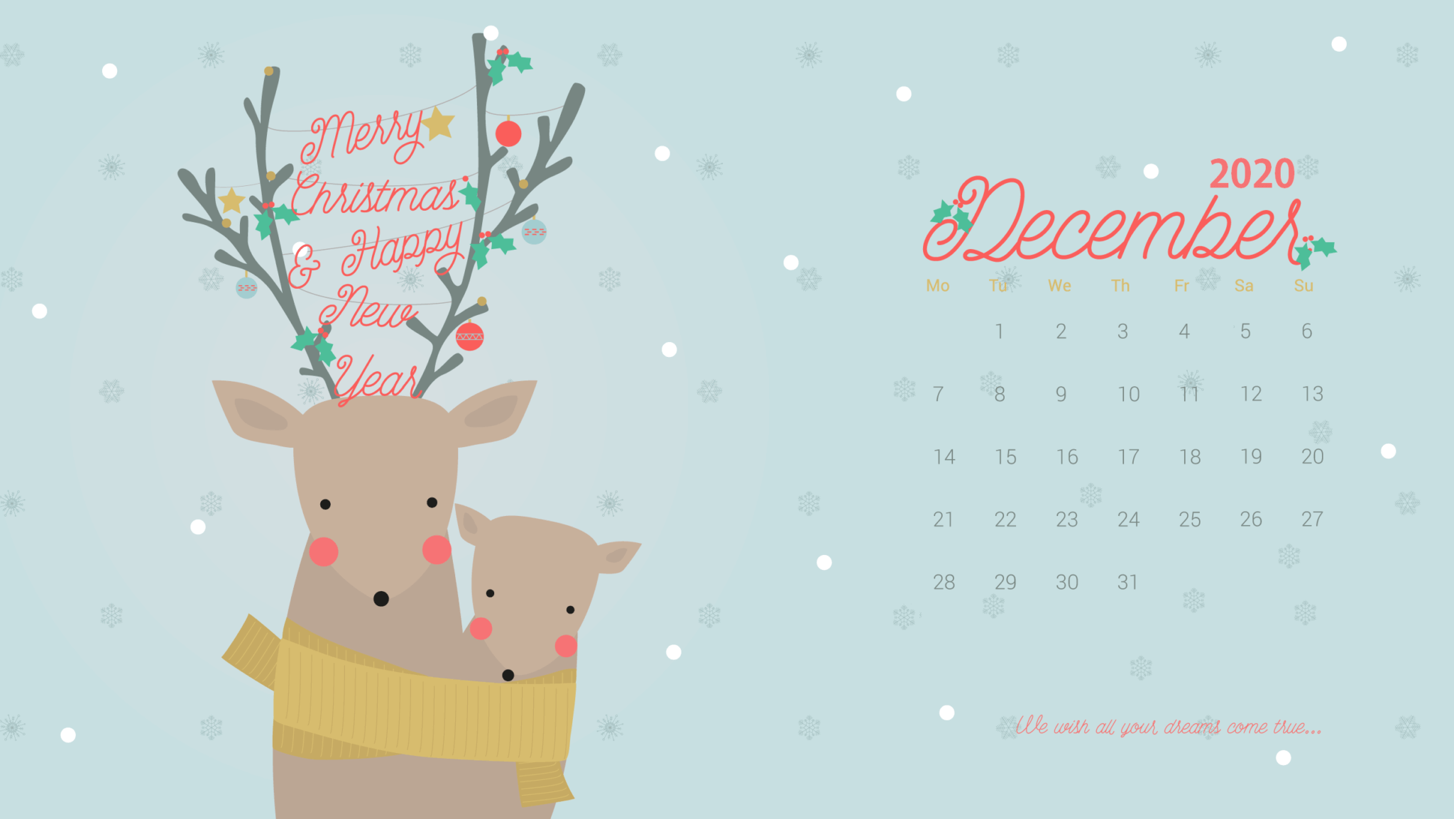 Free December 2020 Calendar Desktop Wallpaper