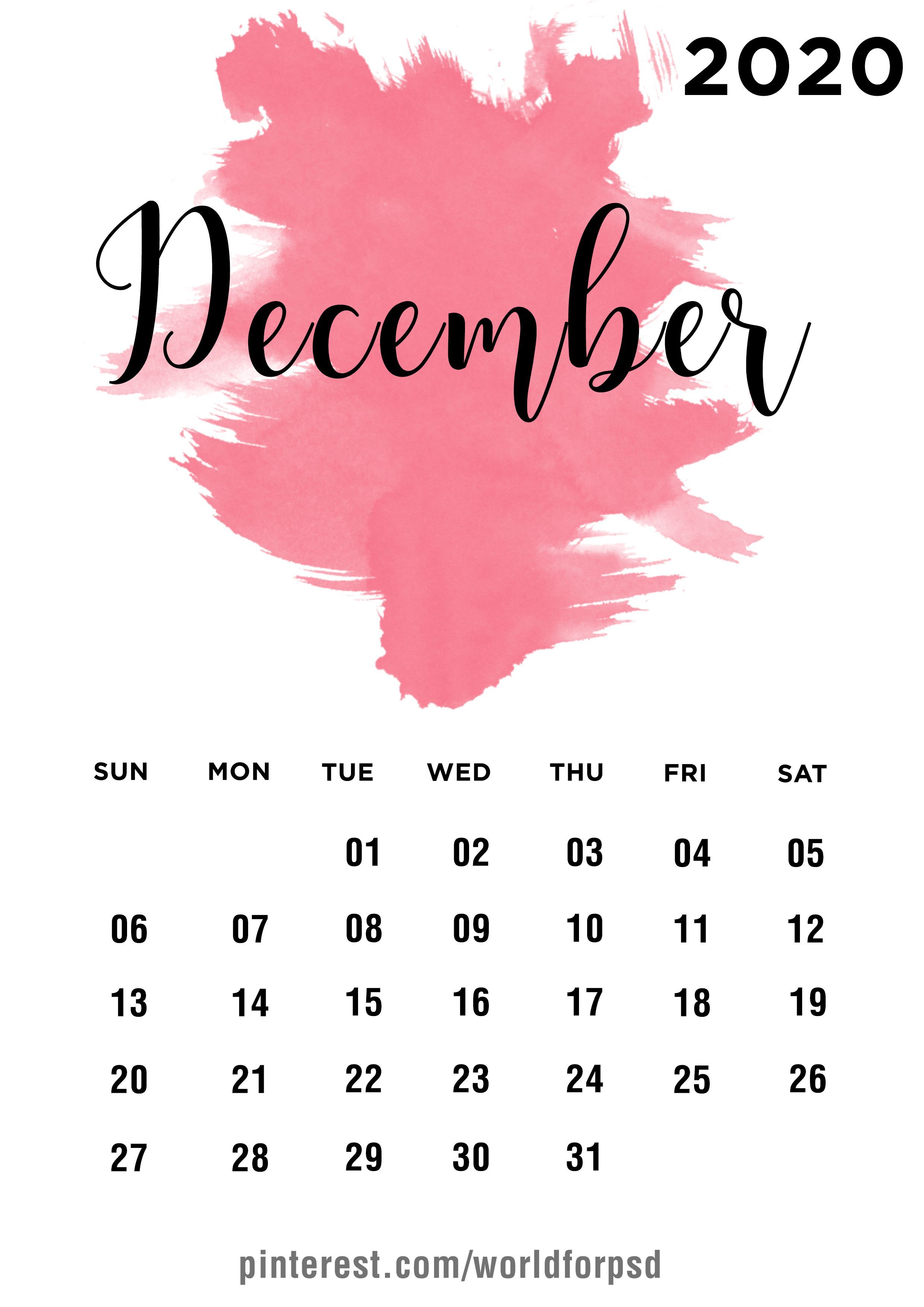 December 2020 Calendar. Calendar wallpaper, Calendar design, Beautiful calendar design