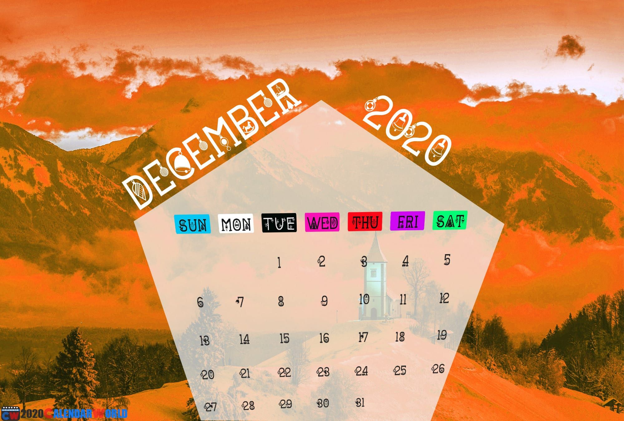 December 2020 Calendar Wallpaper for iPhone, Desktop & Tablets
