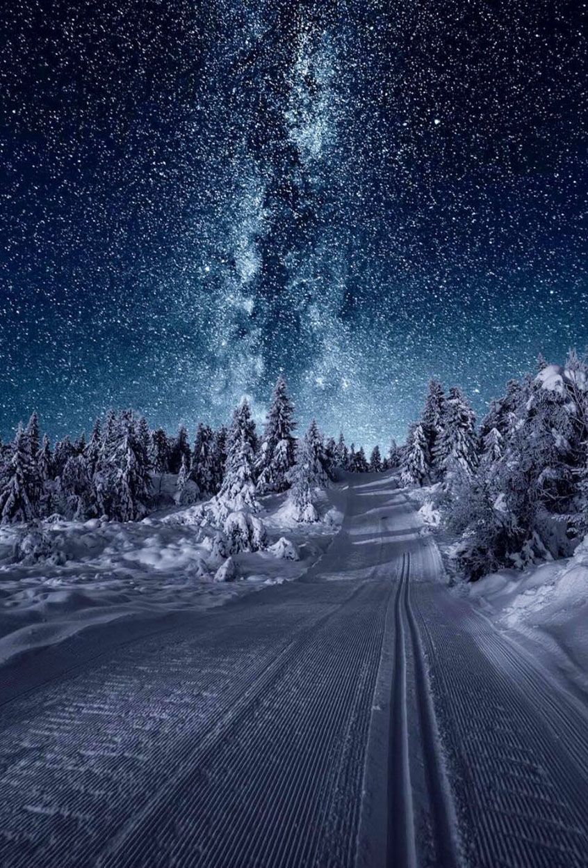 Winter Night In Bohemian Moravian Highlands, Czechia #winter #night #snow #stars #Czechia. Nature Photography, Nature, Landscape Photography
