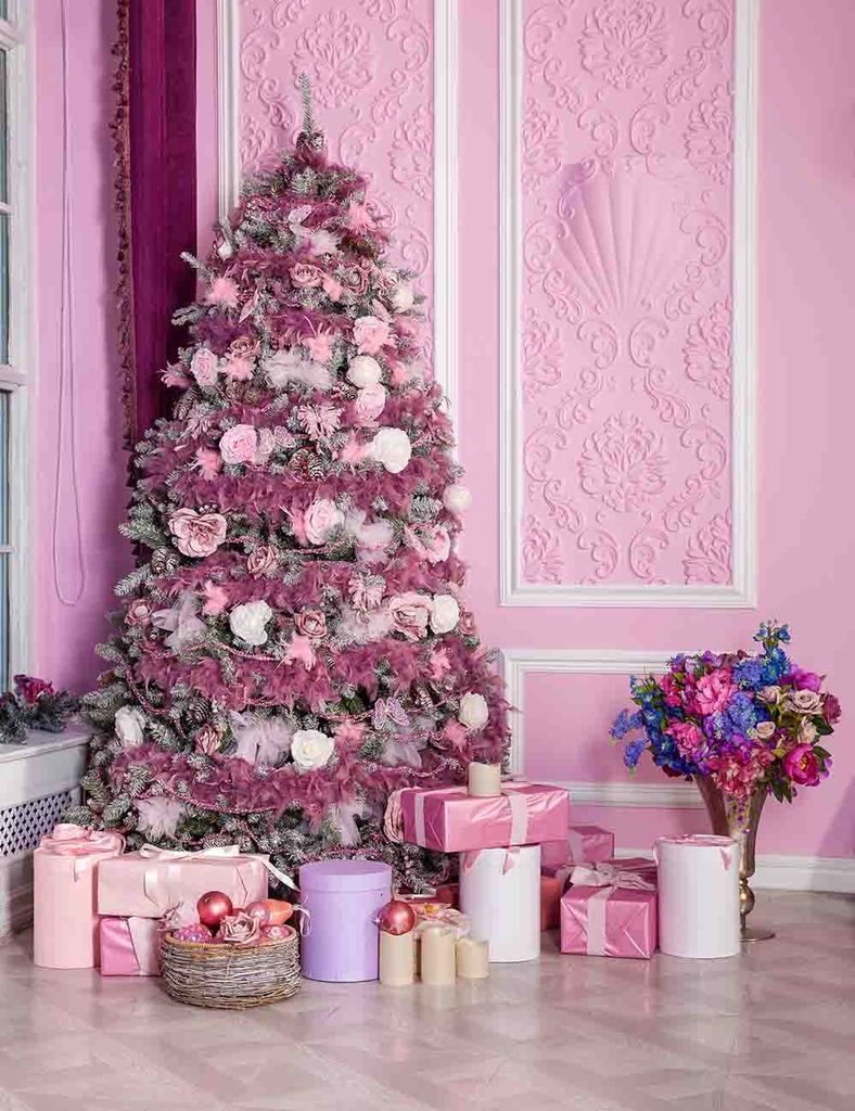 Pink Christmas Tree On Pink Wall Corner For Holiday Backdrop. Pink christmas, Cool christmas trees, Pink holiday