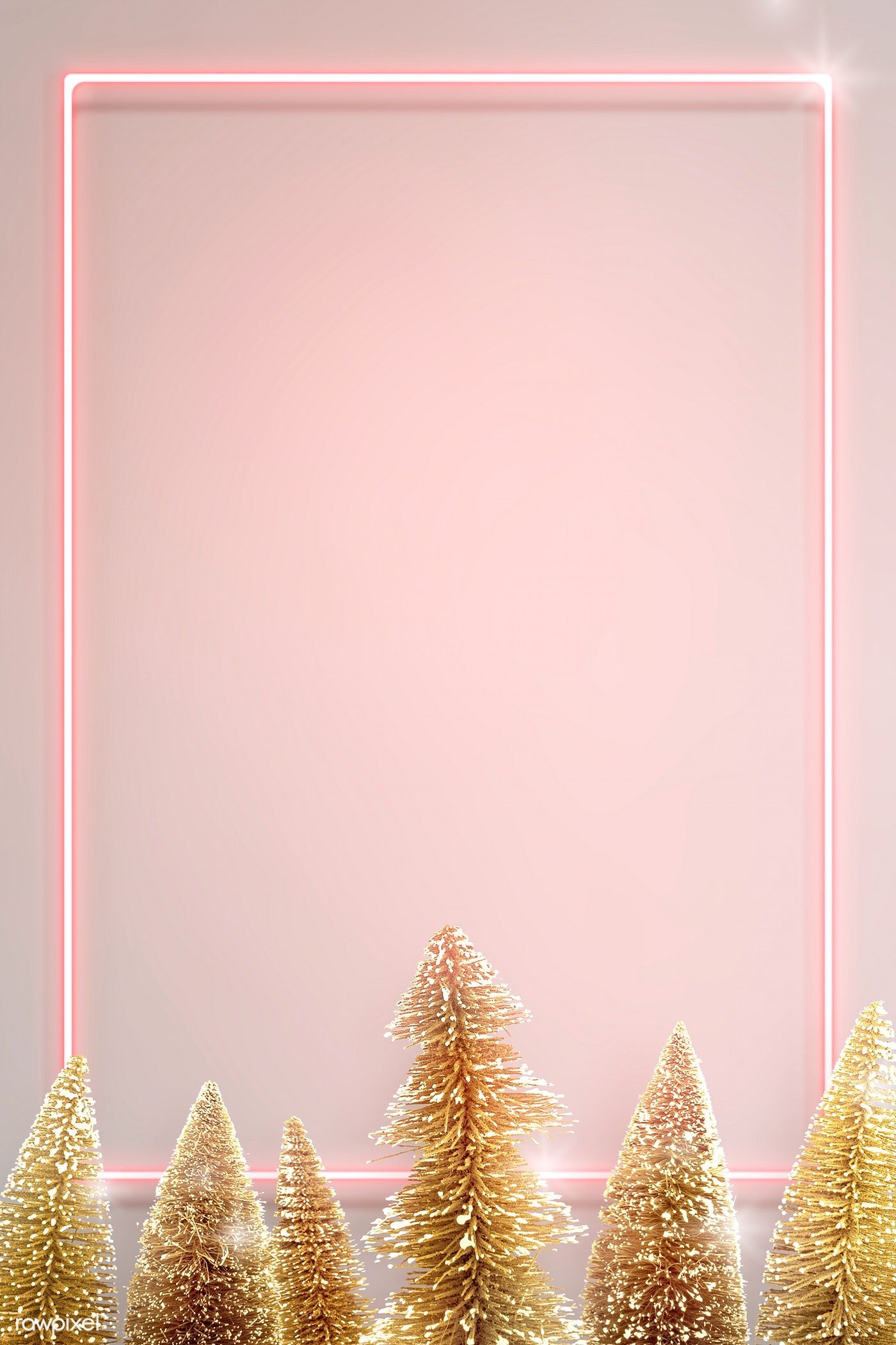 Download premium psd of Pink neon frame with gold Christmas trees. Christmas tree background, Pink christmas background, Christmas tree wallpaper