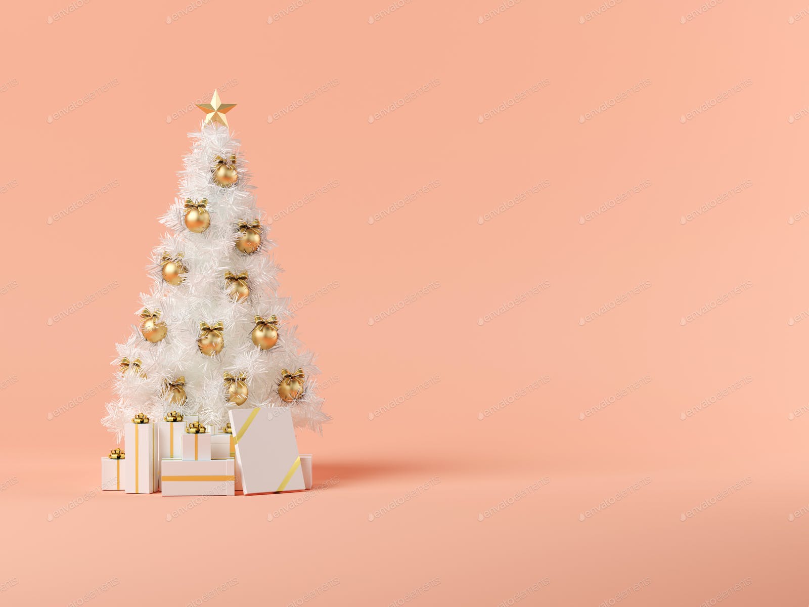 White christmas tree on pink background 3D illustration photo by hemul75 on Envato Elements