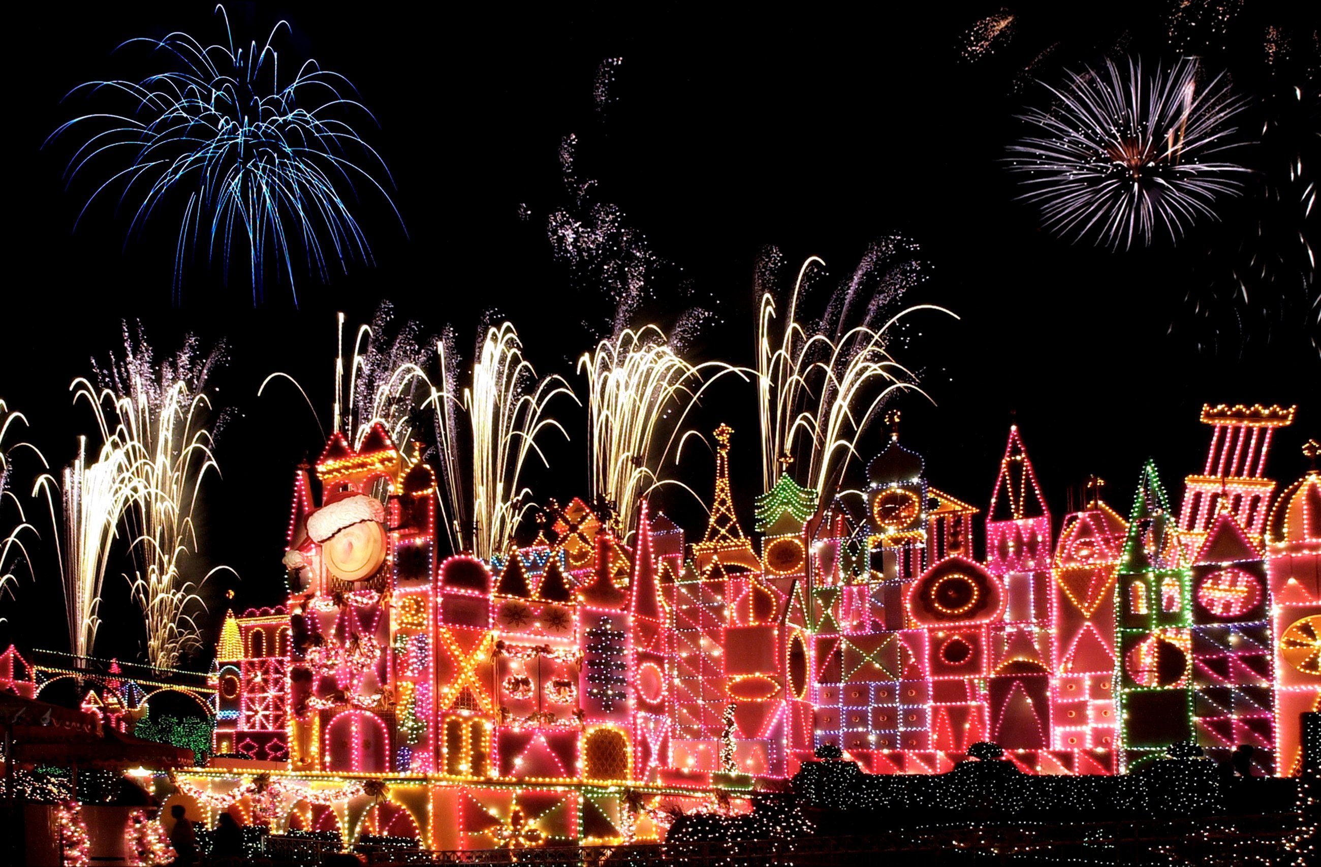 USA Disneyland Parks Christmas Fireworks California Anaheim Night Cities wallpapers