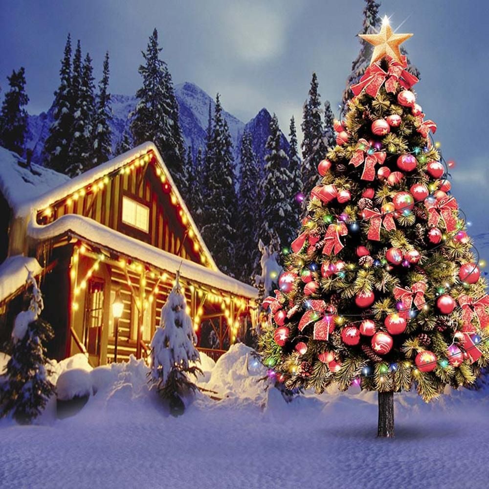 Outdoor Winter Snow Scenery Christmas Village Houses Photography Backdrop Vinyl Digital Printed Xmas Tree With Red Balls Photo Background From Backdropstore, $19.94
