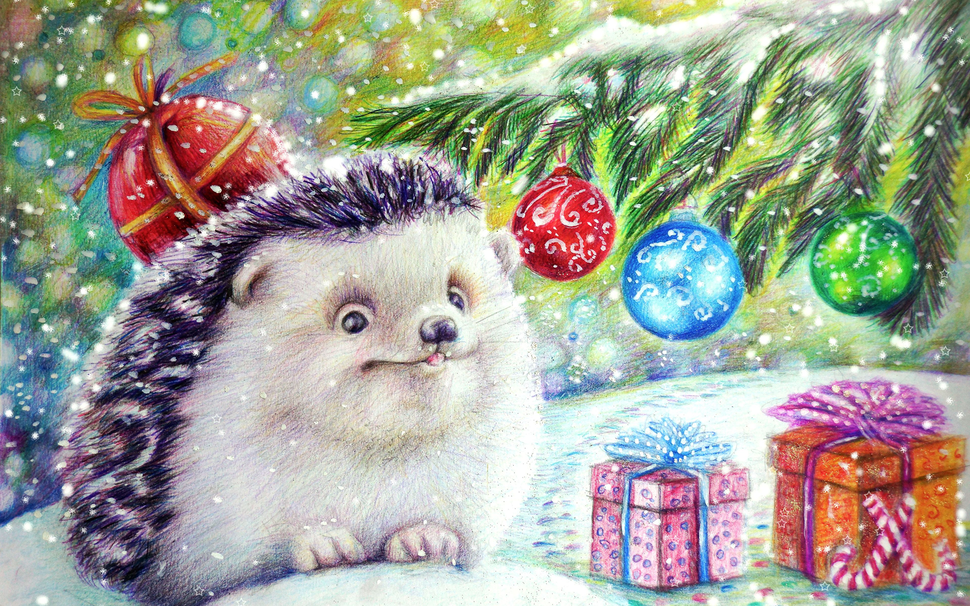 Photo Hedgehogs Toys Animals Painting Art 3840x2400