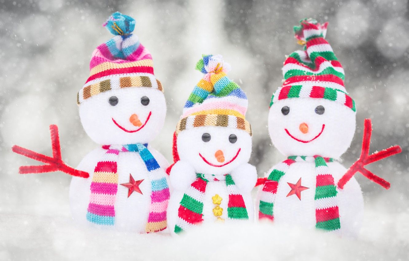 Wallpaper winter, snow, snowflakes, hat, colorful, scarf, snowmen, happy, winter, snow, snowman image for desktop, section настроения