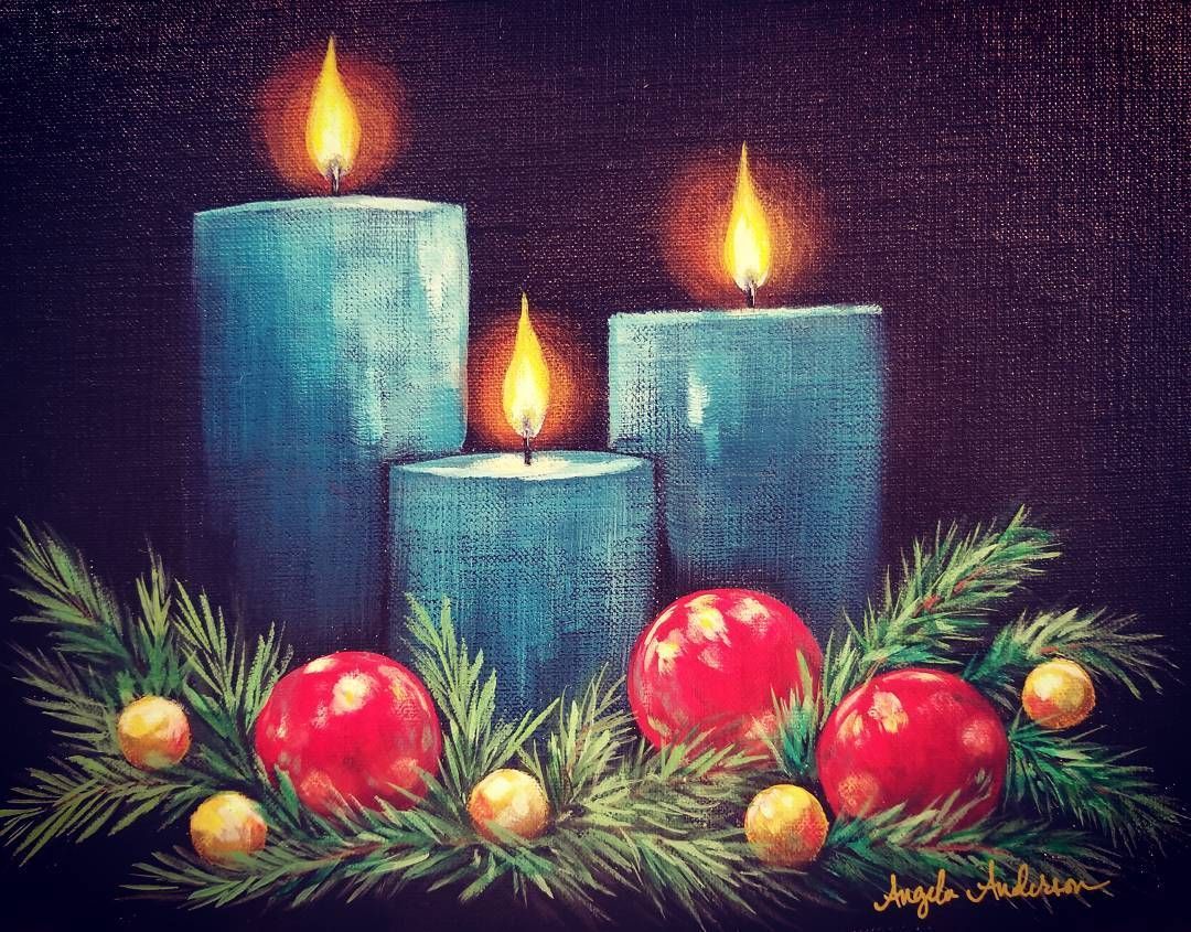 Christmas Candles and Ornaments Free Acrylic Painting Tutorial by Angela Anderson on YouTube. Christmas paintings on canvas, Christmas paintings, Holiday painting