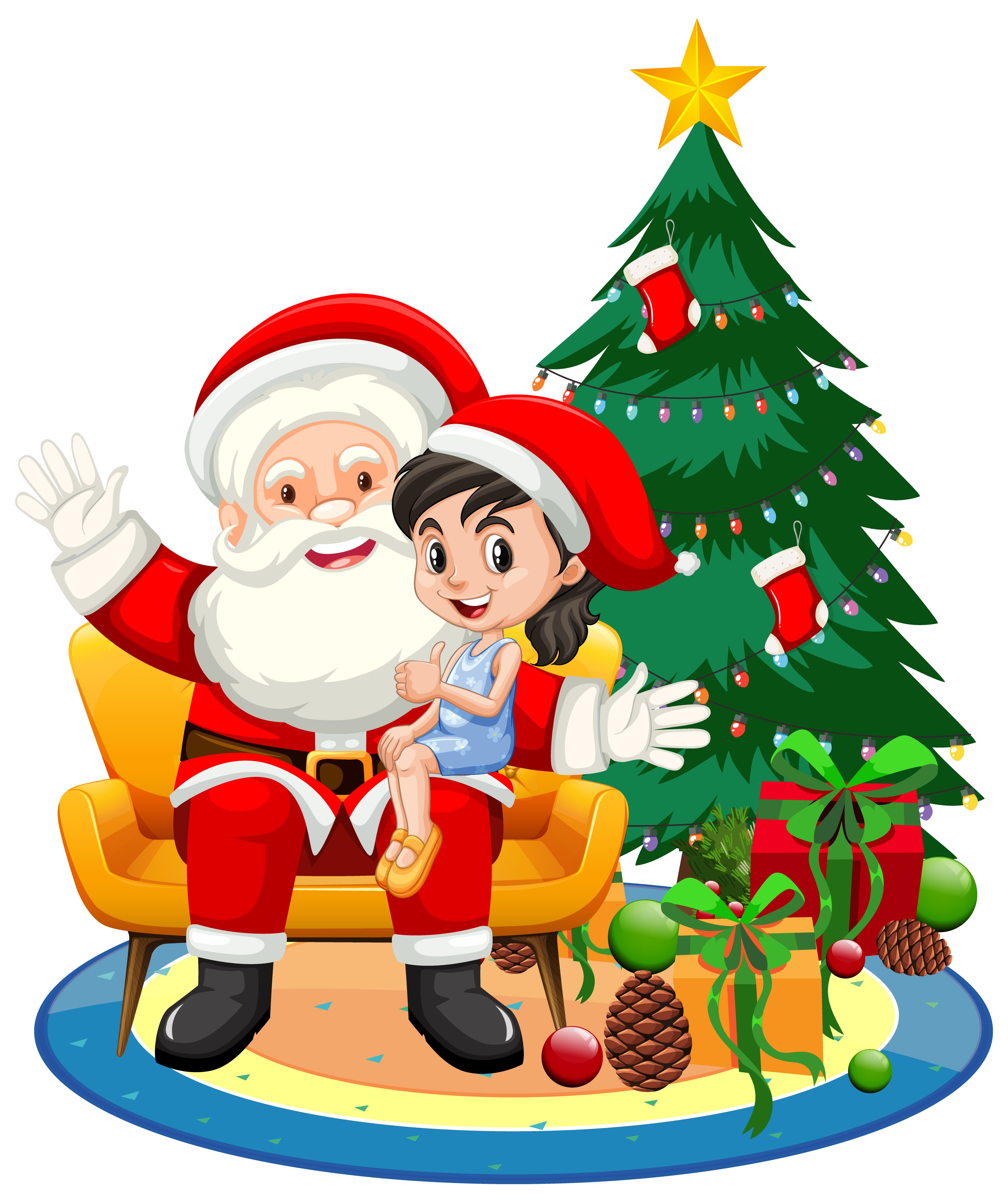 Santa Claus sitting on his lap with cute girl on white background Free Vectors, Clipart Graphics & Vector Art