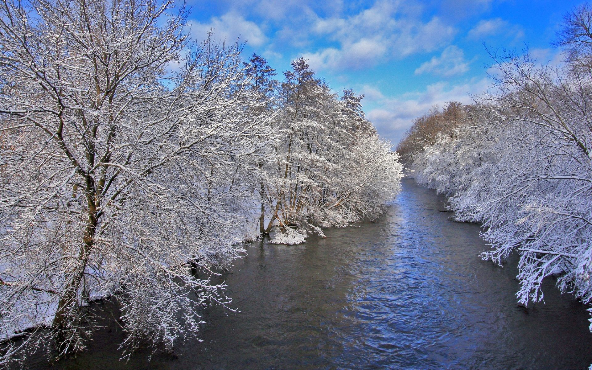 Winter, landscape, desktop, snow, river, trees, wallpaper