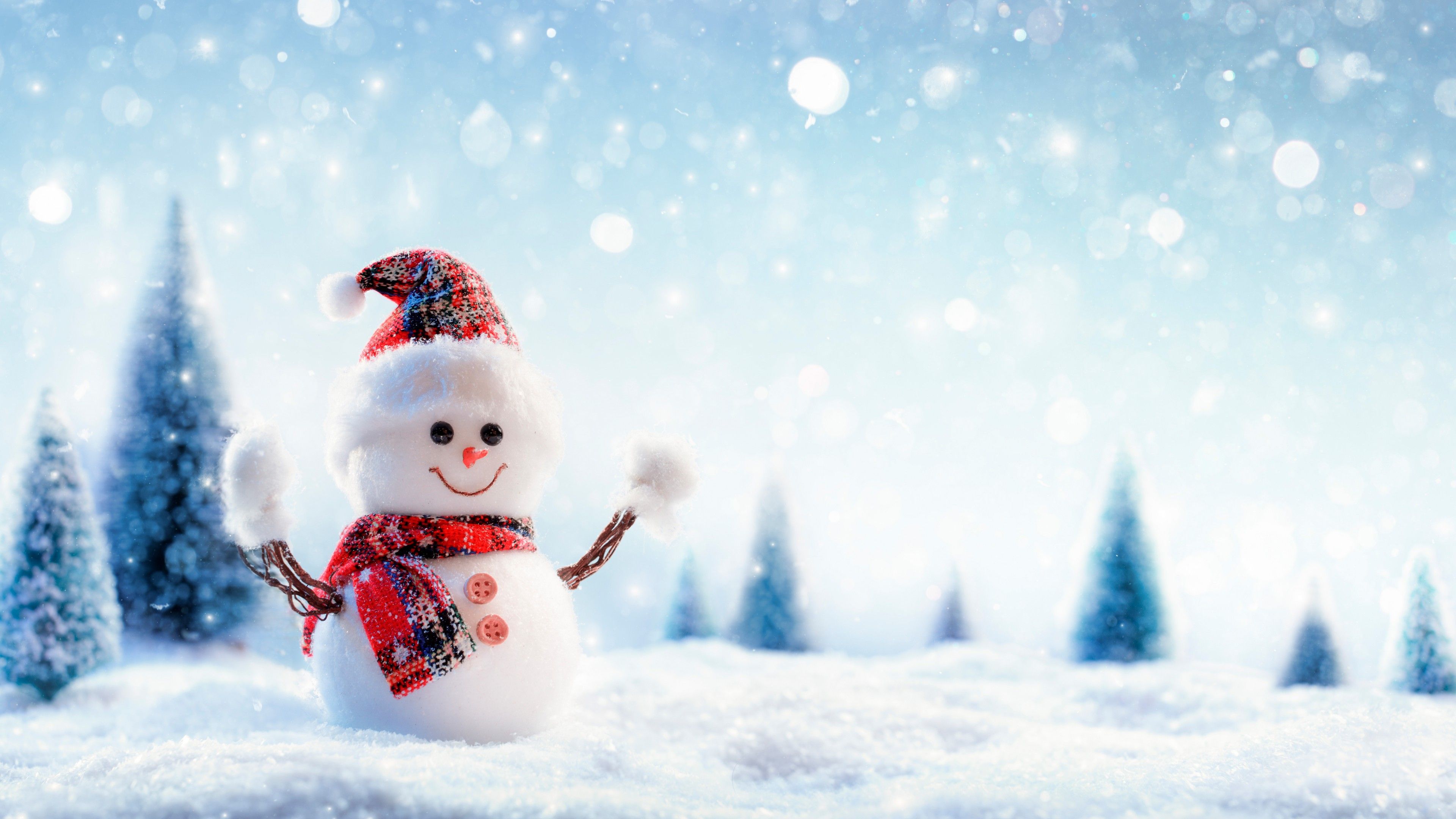 Wallpaper Christmas, New Year, snow, winter, snowman, 8k, Holidays