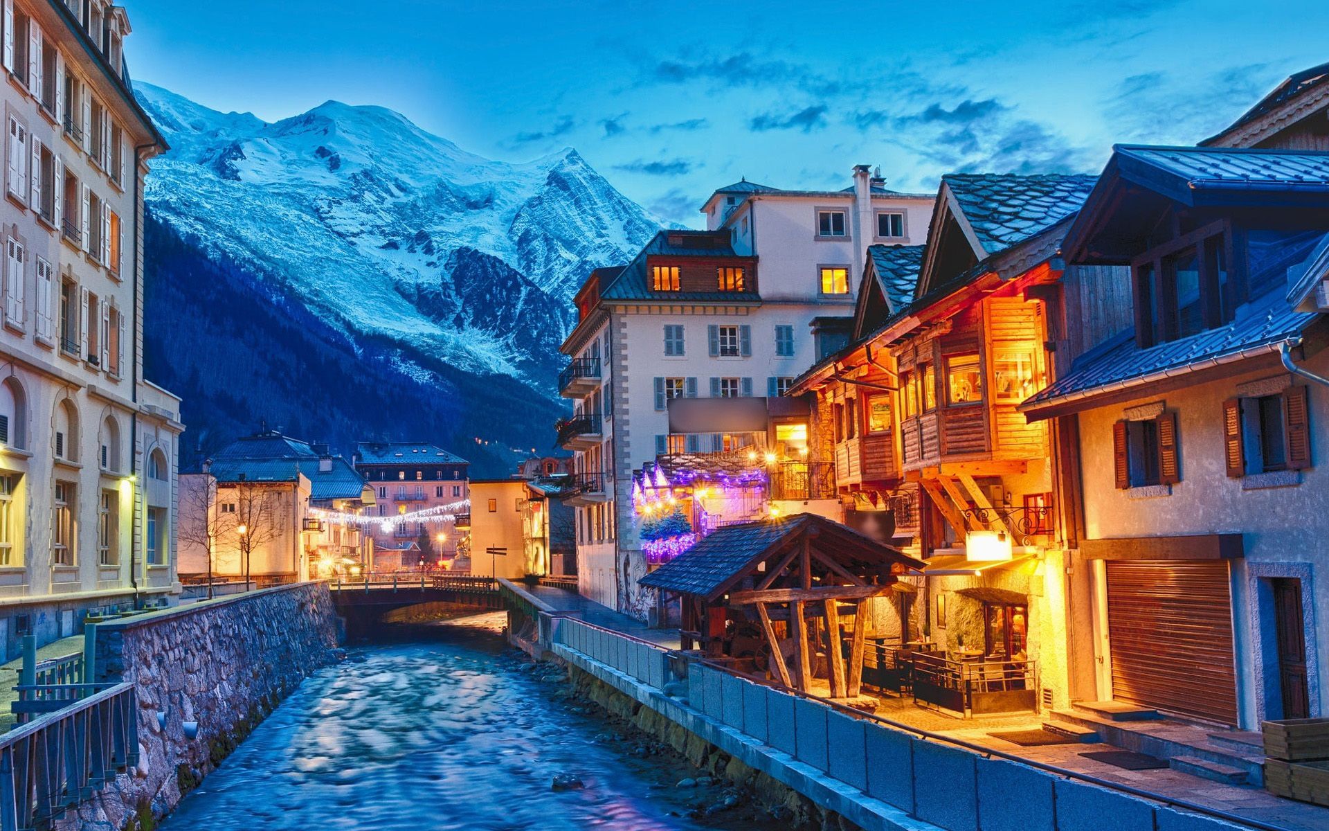 Download Wallpaper Chamonix Mont Blanc, Evening, Mountains, French Cities, Europe, France, Winter For Desktop With Resolution 1920x1200. High Quality HD Picture Wallpaper
