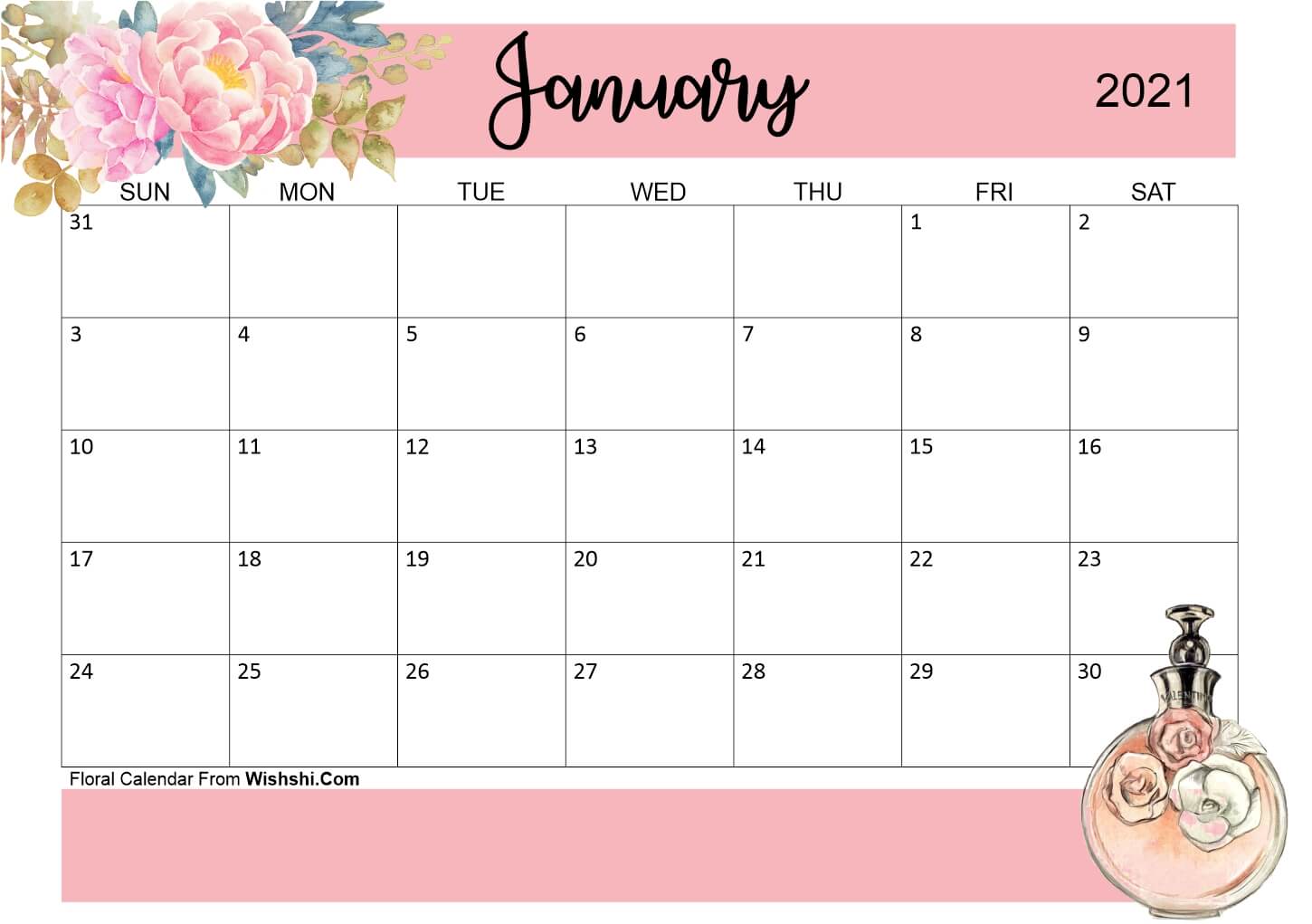 Floral January 2021 Calendar Printable Printable Calendars Floral January 2021 Calendar Printable