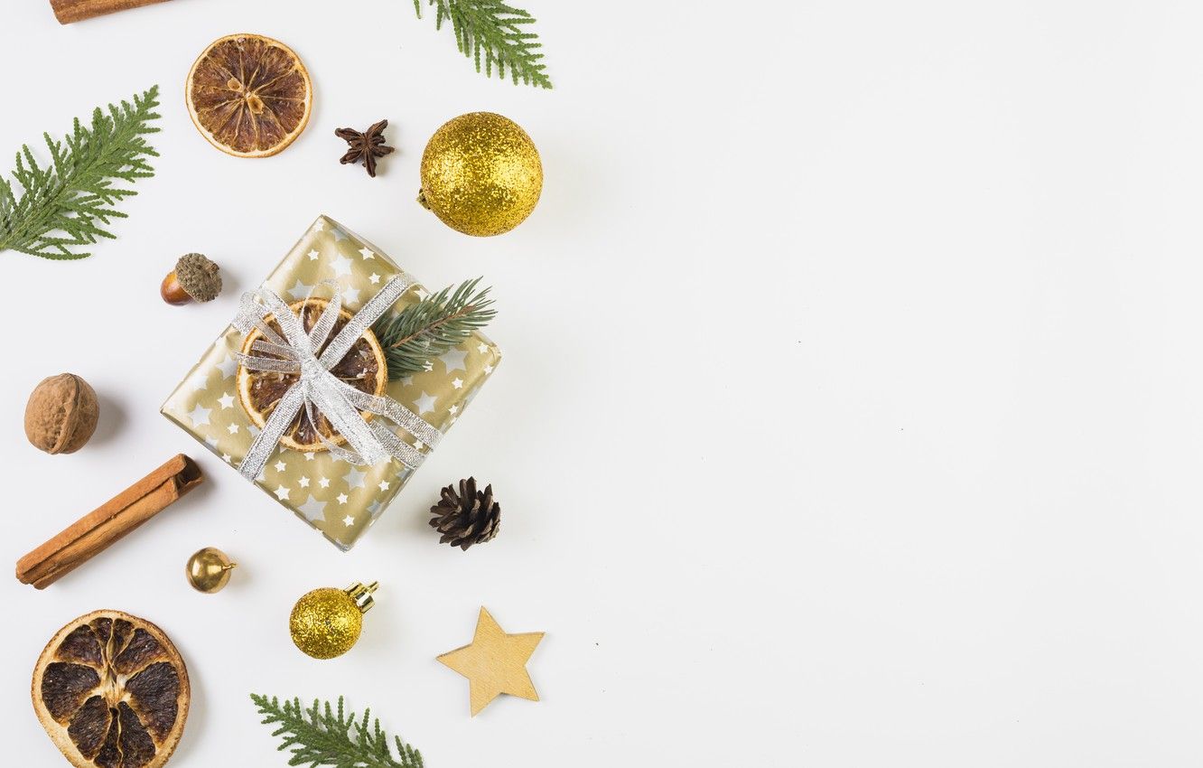 Wallpaper white, background, gift, Star, Christmas, Winter, decor, spices, New year, decorations image for desktop, section новый год