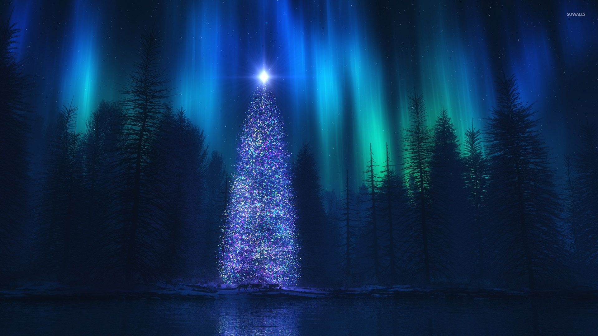 Christmas tree in the forest wallpaper wallpaper