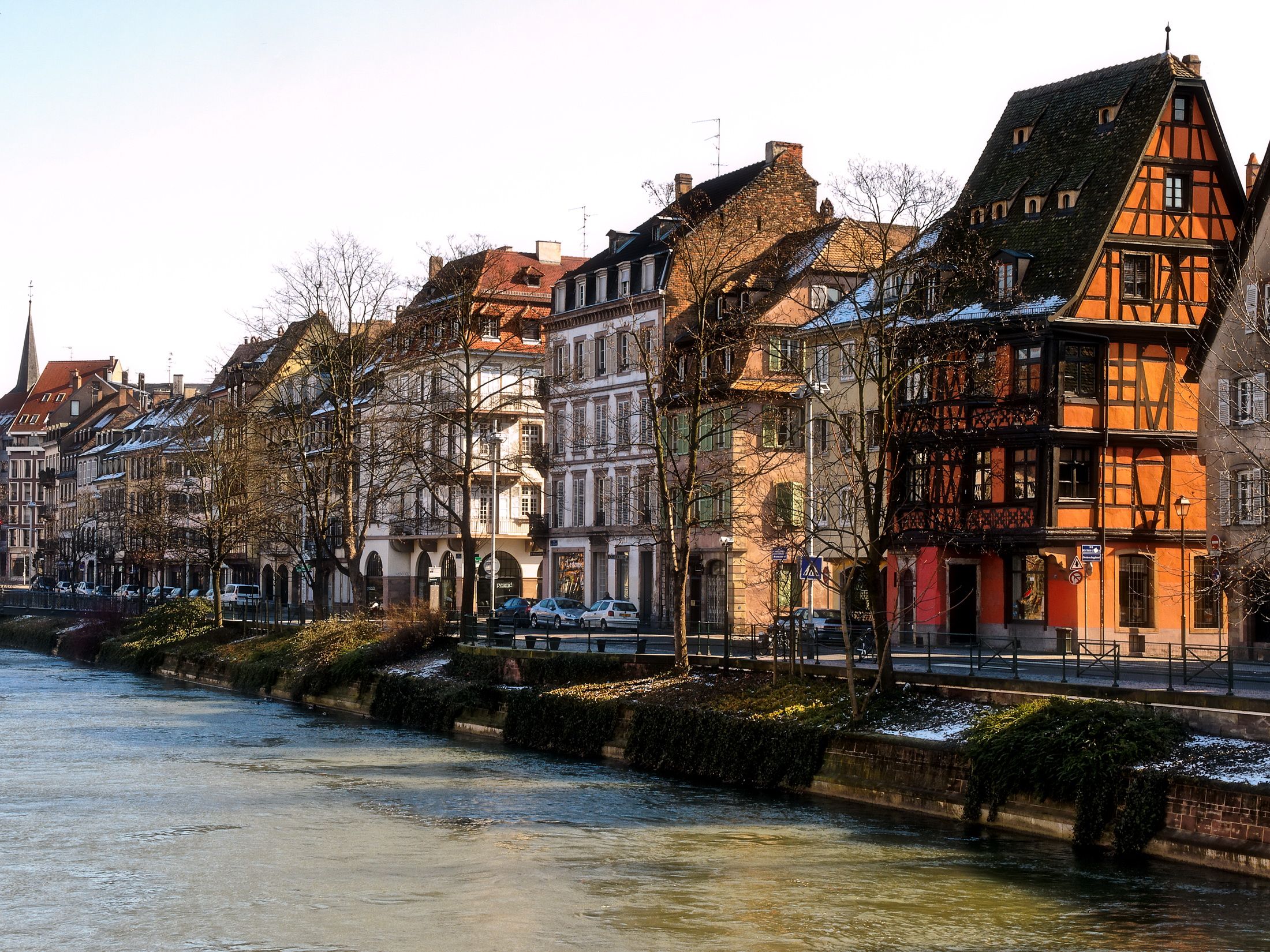 France Strasbourg world architecture buildings apartments houses rivers canal winter snow seasons europe wallpaperx1650