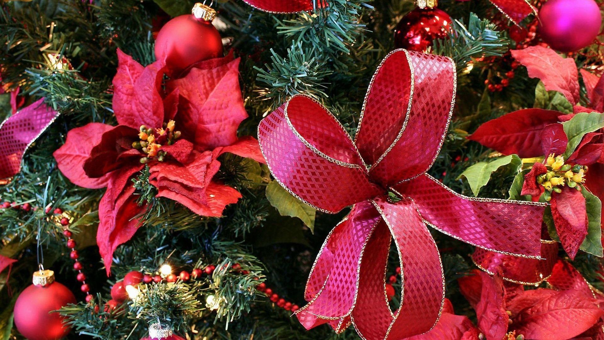Wallpaper tree, decorations, new year, christmas, holiday, bows