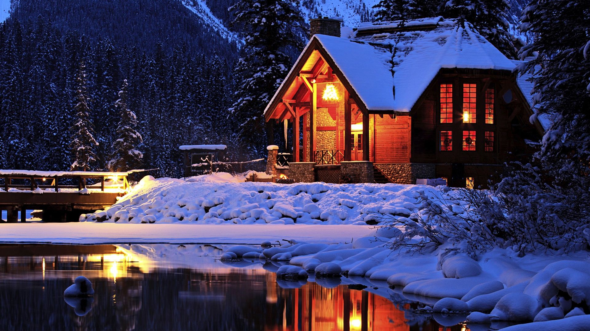 Wallpaper Winter, Cozy mountain lodge, Emerald Lake, Yoho National Park, Canada 1920x1200 HD Picture, Image