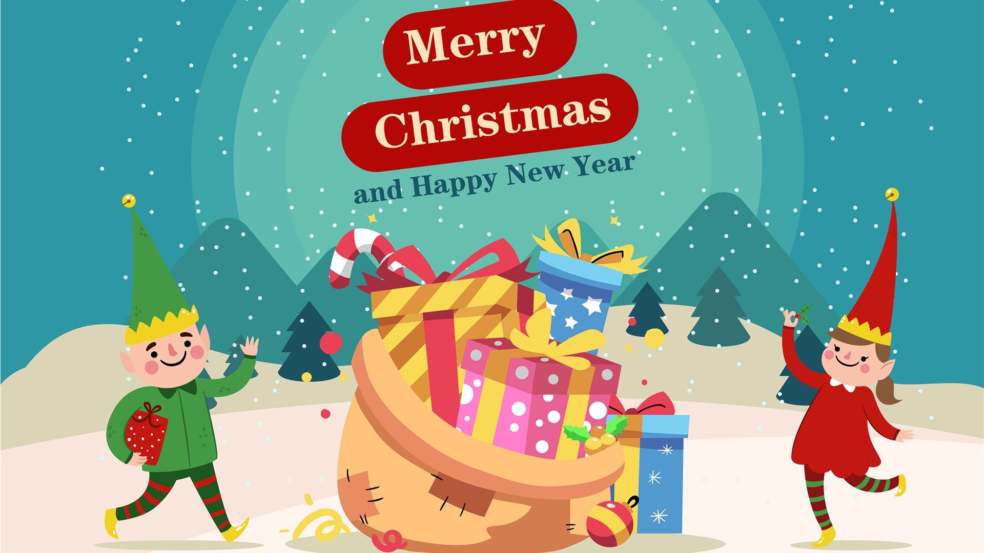 Happy New Year Merry Christmas Holiday Gift Wallpaper