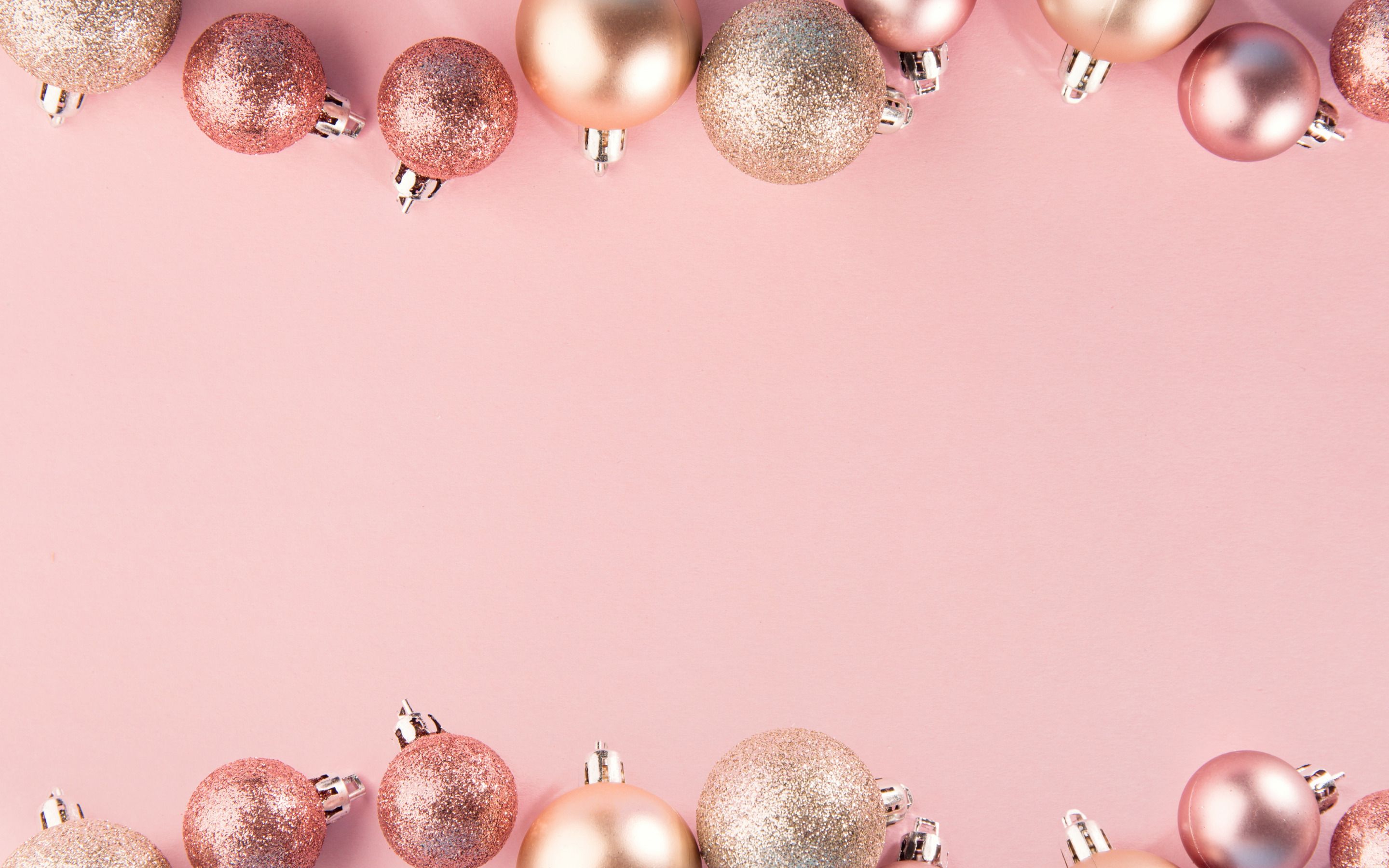 Download wallpaper Pink Christmas background, frame of Christmas balls, Christmas pink frame, New Year, Christmas for desktop with resolution 2880x1800. High Quality HD picture wallpaper