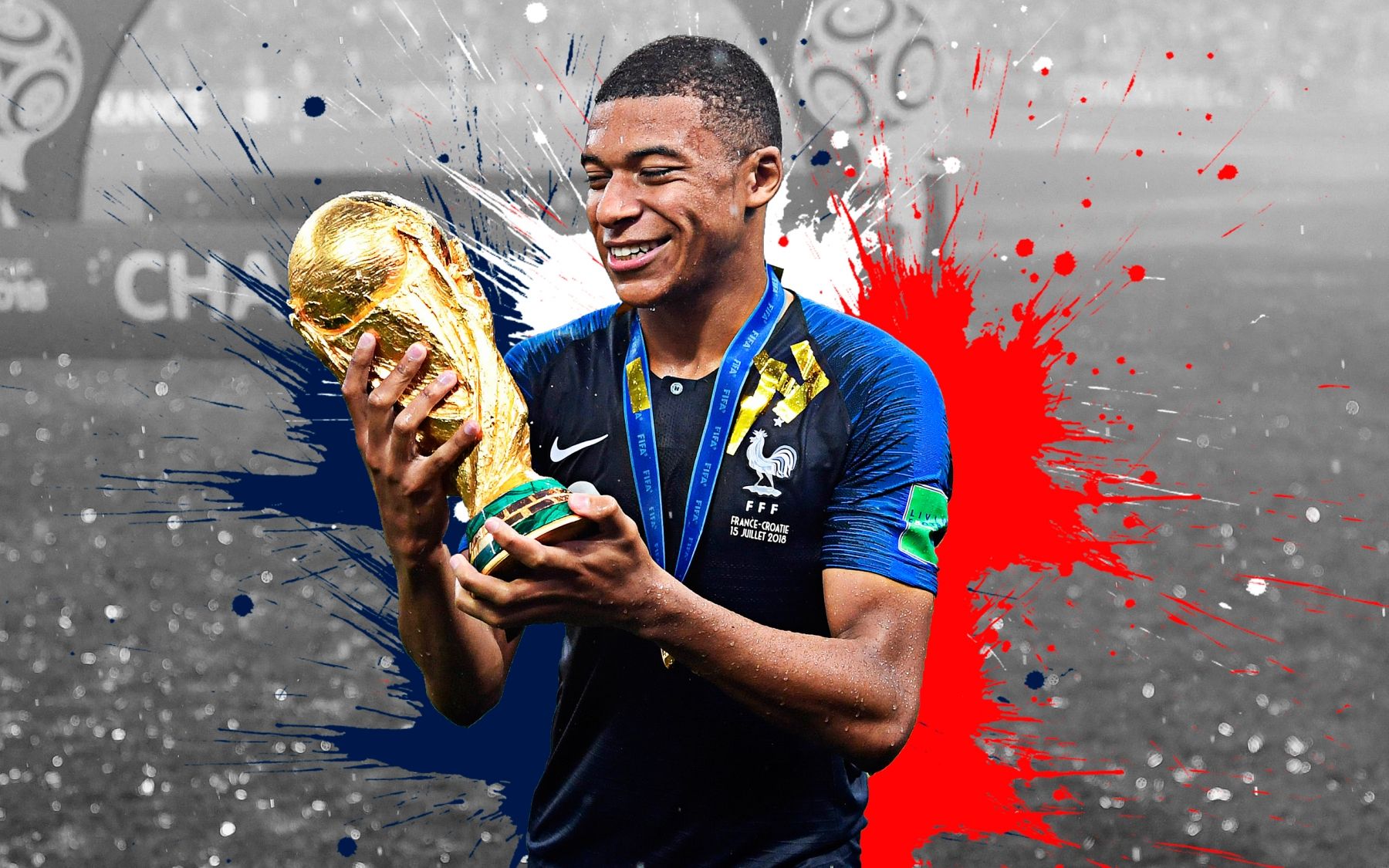 Kylian Mbappé World Cup Trophy Wallpaper & Background Download