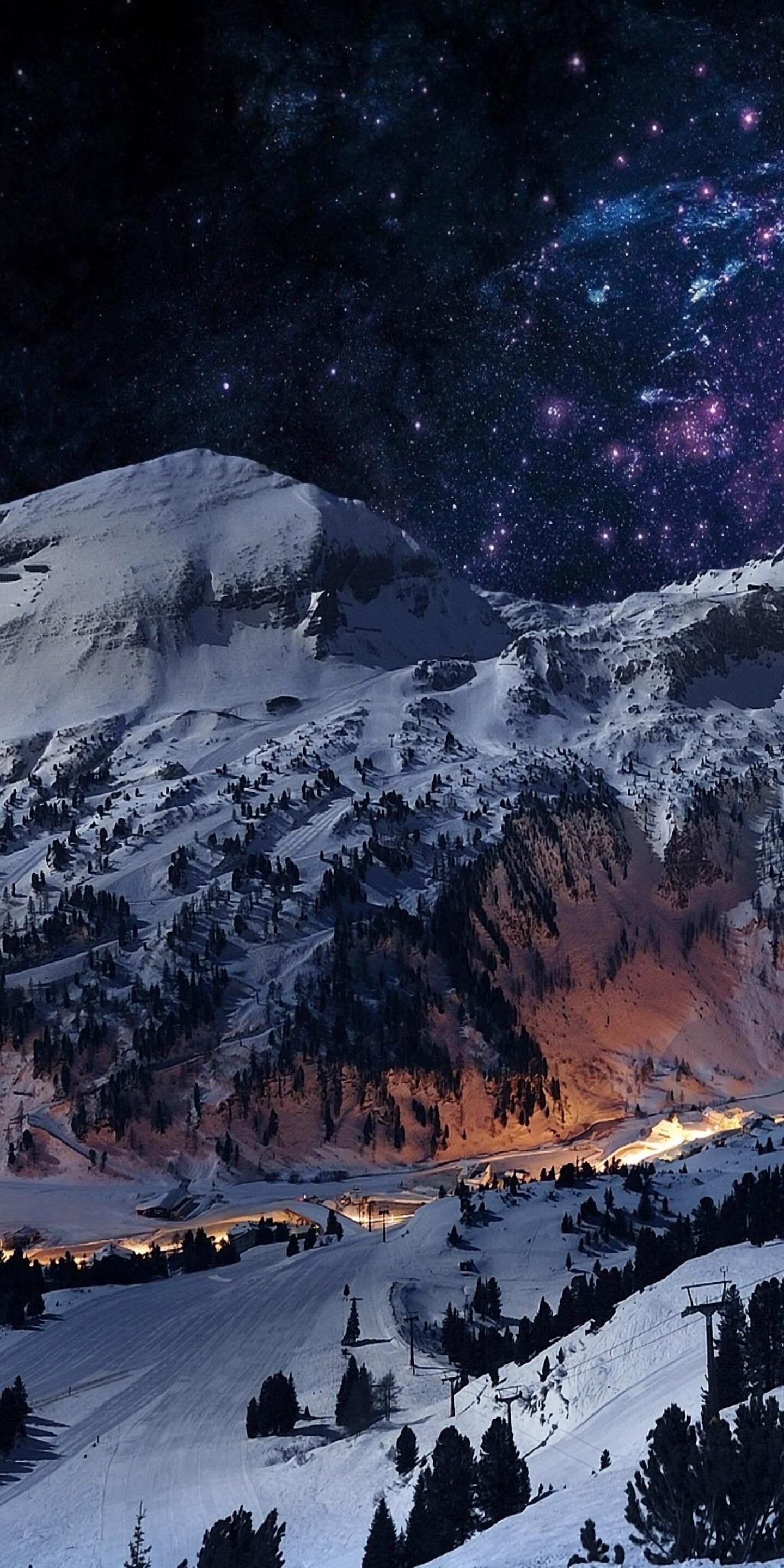 Starry night over the mountains. iPhone wallpaper winter, Winter wallpaper, iPhone wallpaper mountains