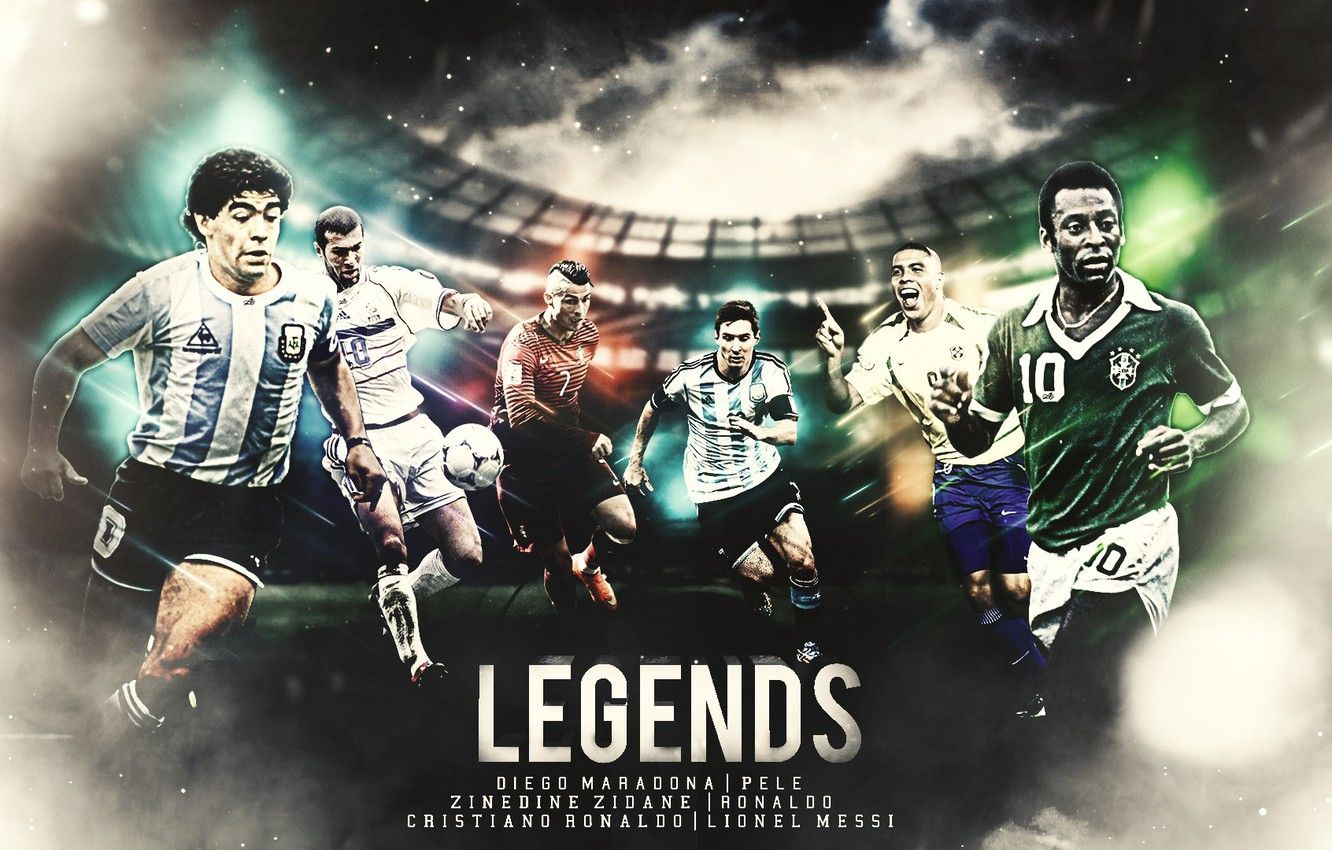 Wallpaper wallpaper, sport, Cristiano Ronaldo, football, Lionel Messi, legends, Ronaldo, Zinedine Zidane, players, Pele, Diego Maradona image for desktop, section спорт