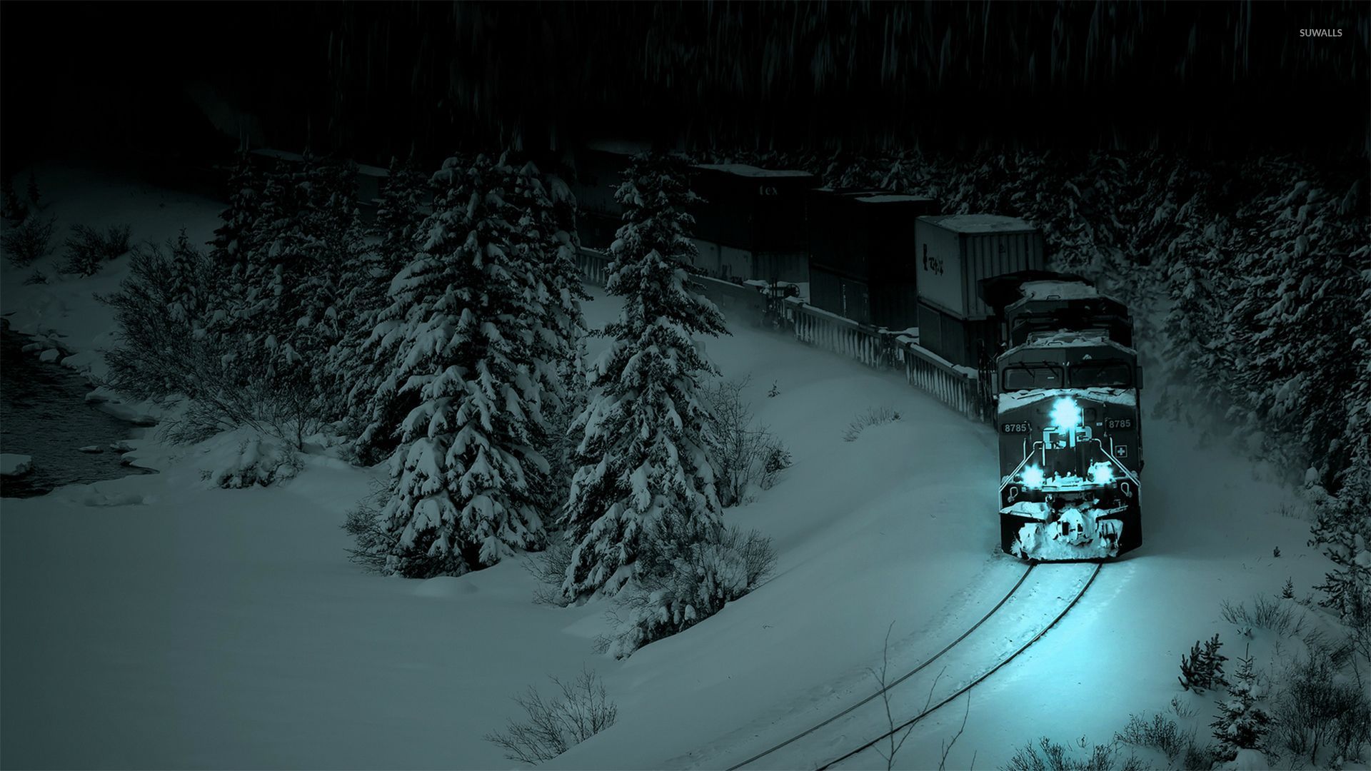 Train in the winter night wallpaper wallpaper