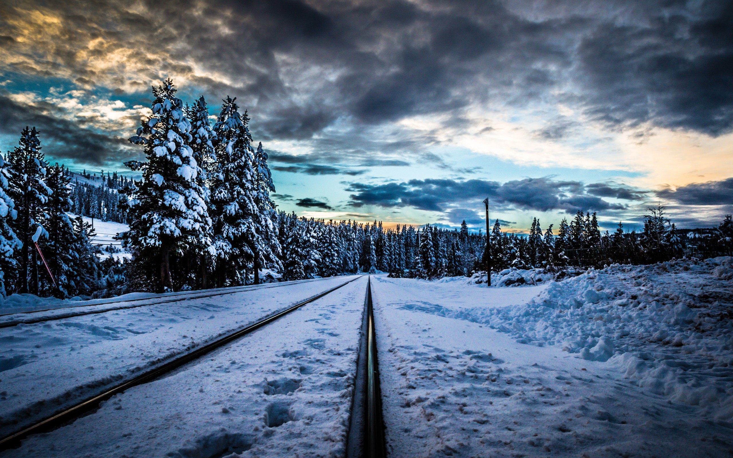 Winter Train Tracks Background HD Wallpaper