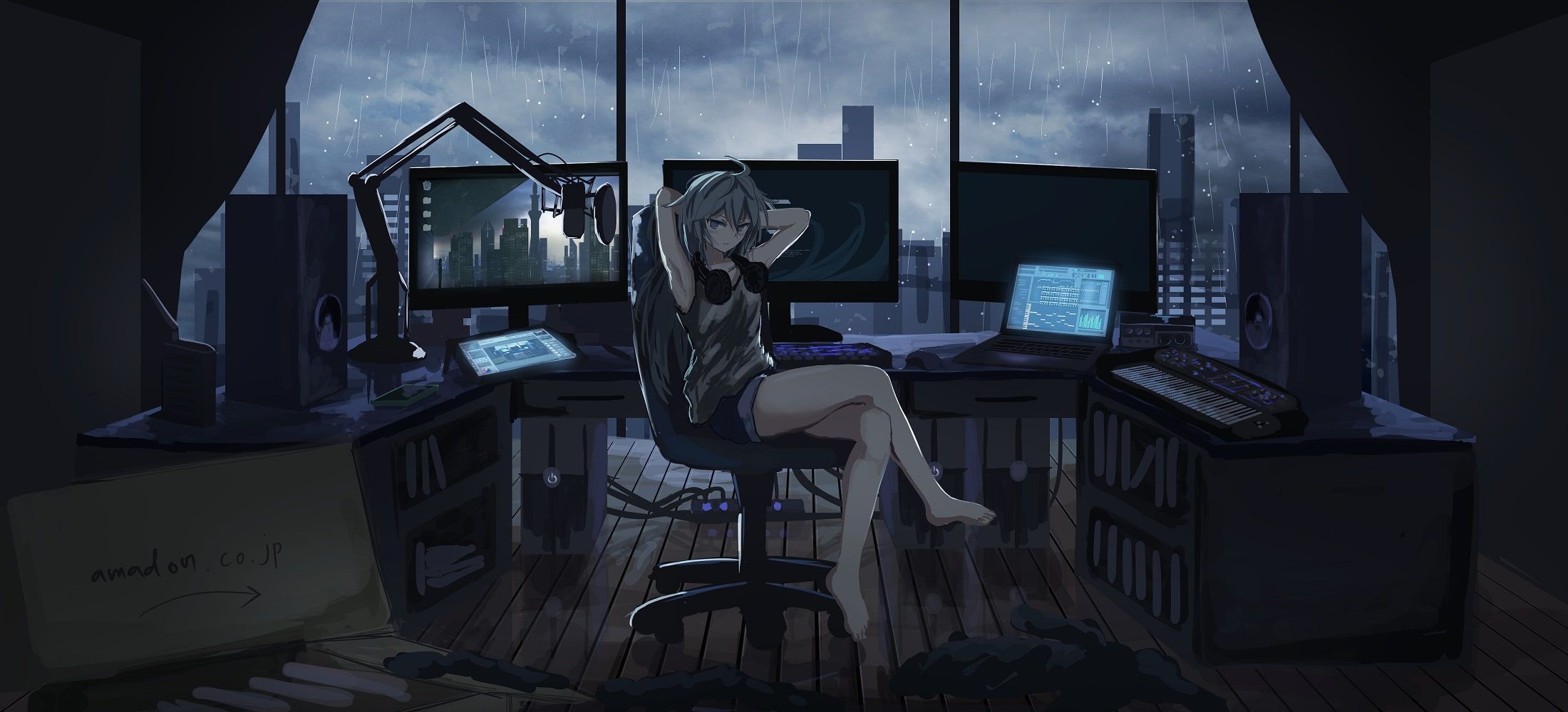 Anime #Original #Computer #Girl #Headphones #Rain P #wallpaper #hdwallpaper #desktop. Anime artwork wallpaper, Anime, HD wallpaper