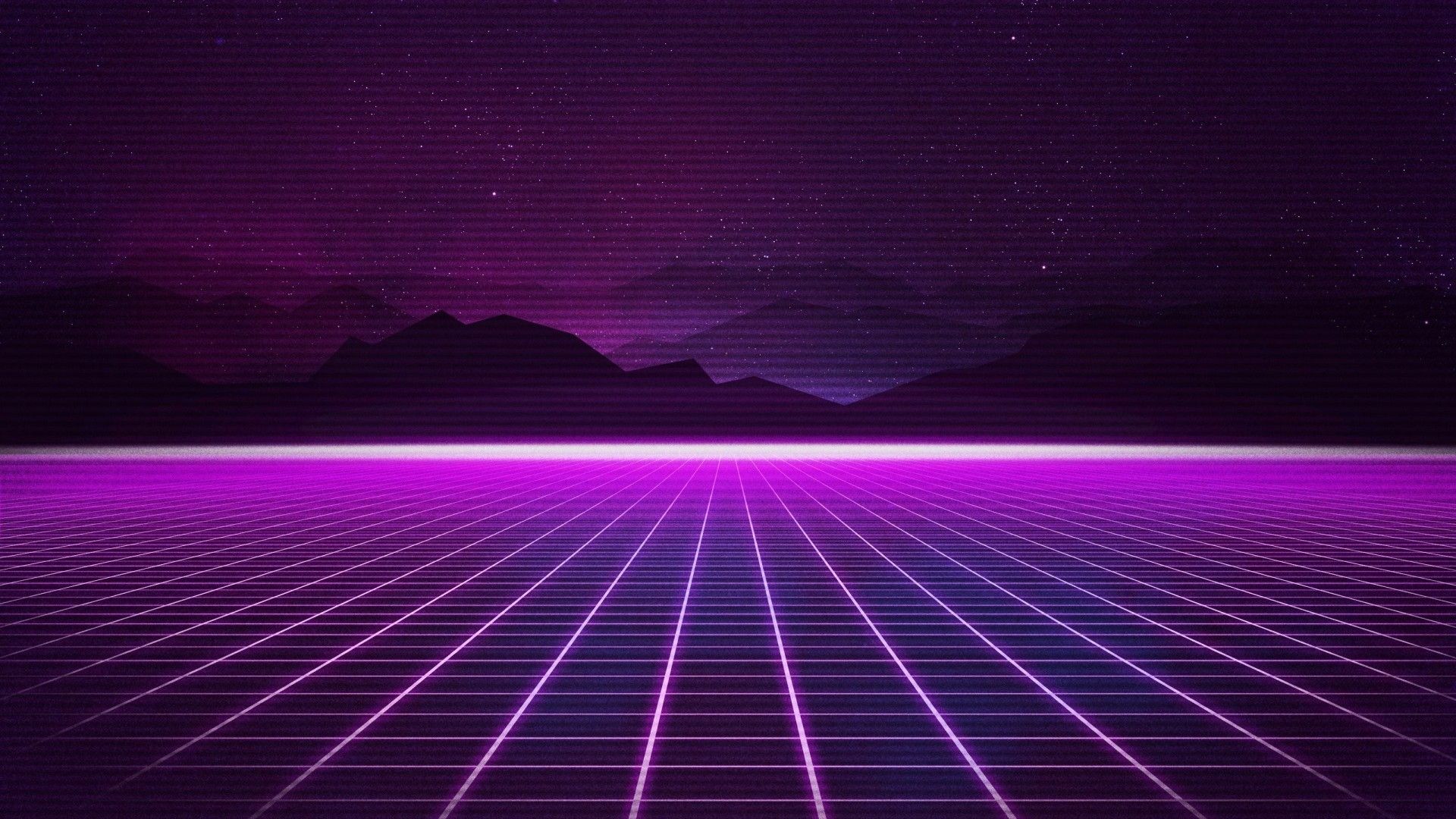 Download 1920x1080 Neon Landscape, Synthwave, Grid, Mountains, Retrowave Wallpaper for Widescreen